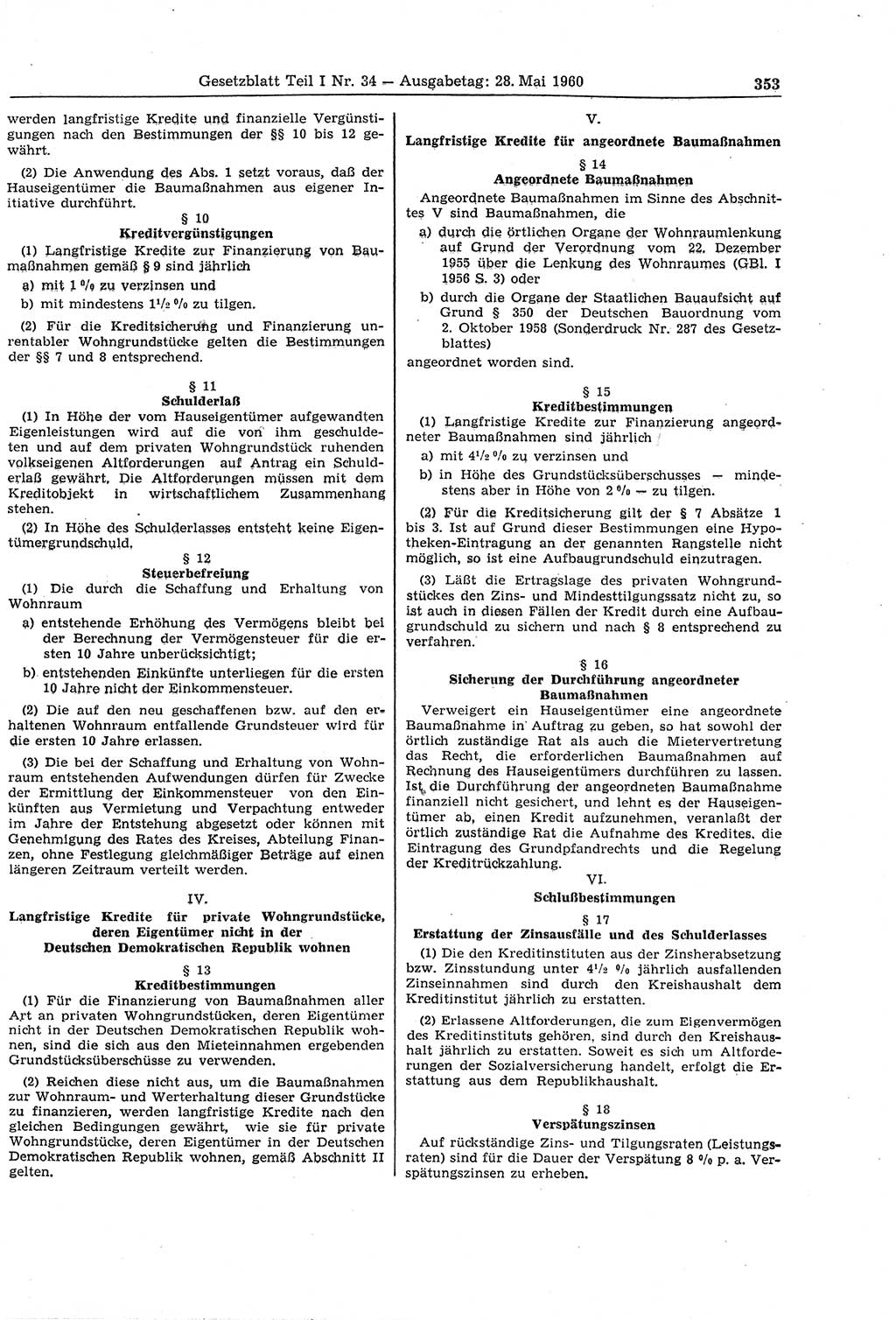 Gesetzblatt (GBl.) der Deutschen Demokratischen Republik (DDR) Teil Ⅰ 1960, Seite 353 (GBl. DDR Ⅰ 1960, S. 353)