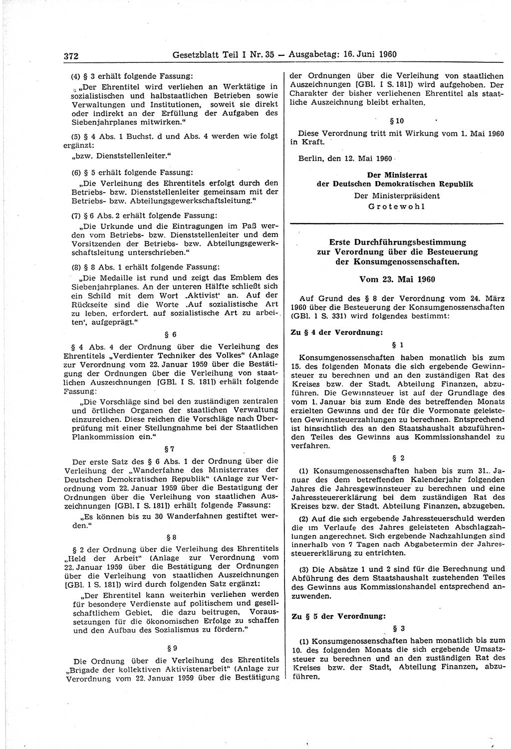 Gesetzblatt (GBl.) der Deutschen Demokratischen Republik (DDR) Teil Ⅰ 1960, Seite 372 (GBl. DDR Ⅰ 1960, S. 372)