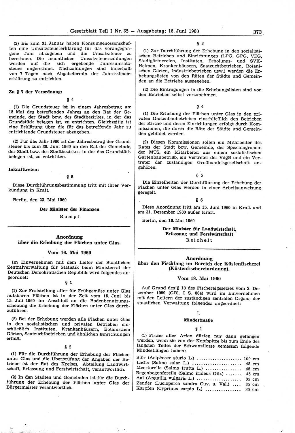 Gesetzblatt (GBl.) der Deutschen Demokratischen Republik (DDR) Teil Ⅰ 1960, Seite 373 (GBl. DDR Ⅰ 1960, S. 373)
