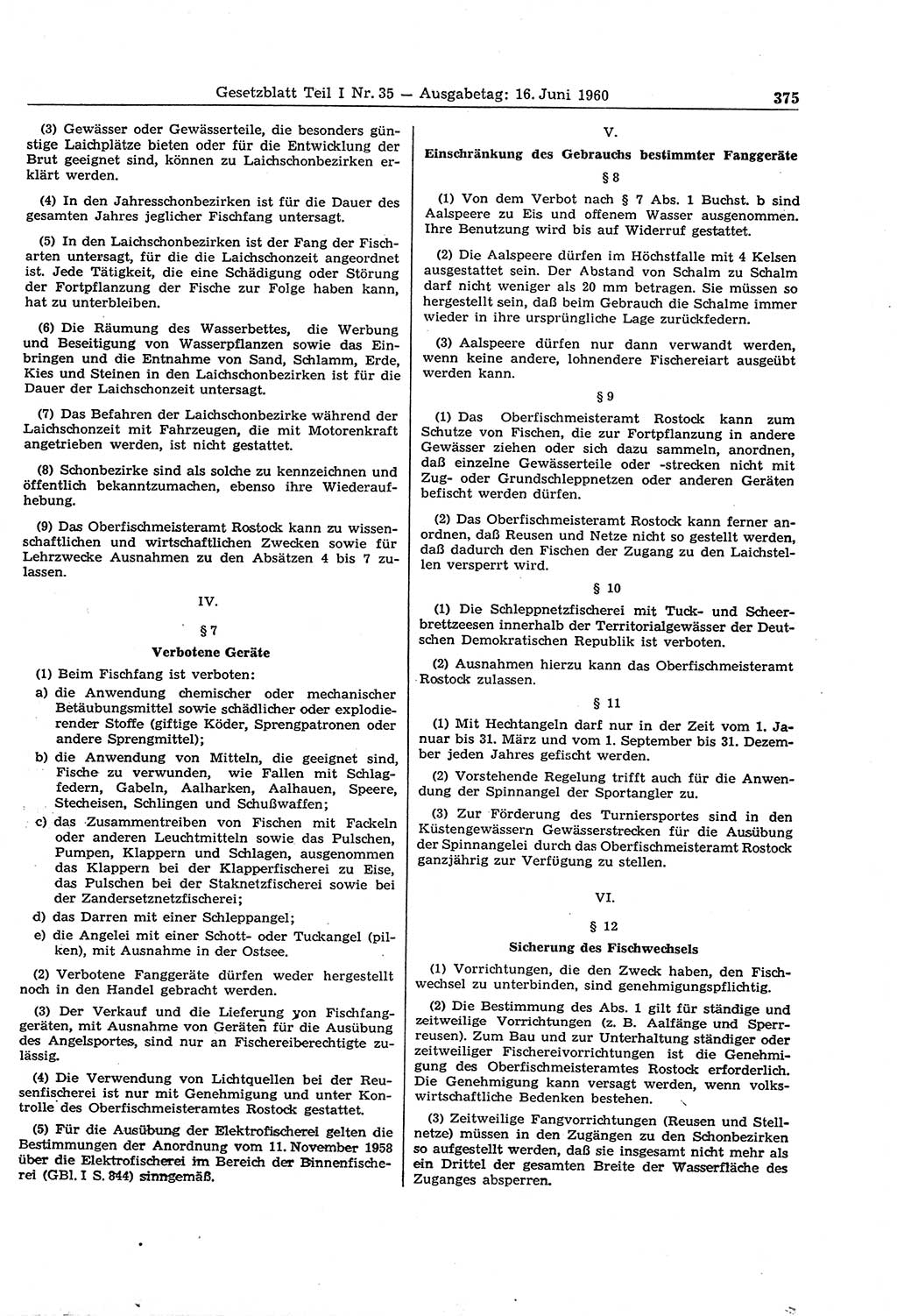 Gesetzblatt (GBl.) der Deutschen Demokratischen Republik (DDR) Teil Ⅰ 1960, Seite 375 (GBl. DDR Ⅰ 1960, S. 375)
