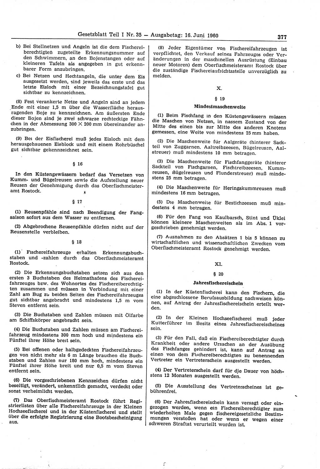 Gesetzblatt (GBl.) der Deutschen Demokratischen Republik (DDR) Teil Ⅰ 1960, Seite 377 (GBl. DDR Ⅰ 1960, S. 377)