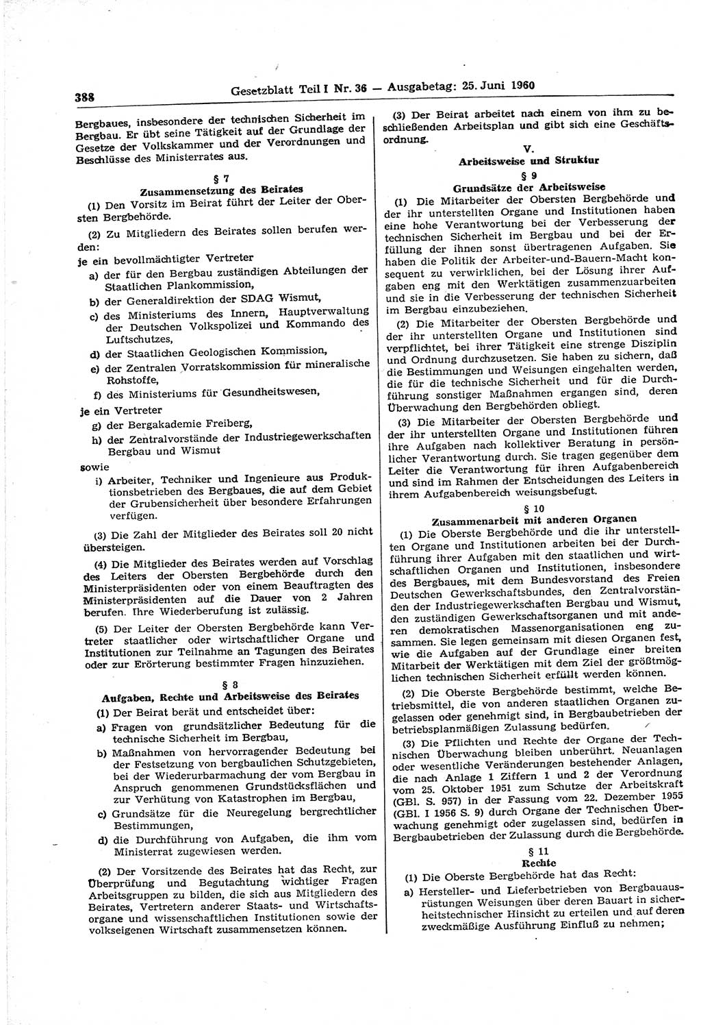 Gesetzblatt (GBl.) der Deutschen Demokratischen Republik (DDR) Teil Ⅰ 1960, Seite 388 (GBl. DDR Ⅰ 1960, S. 388)