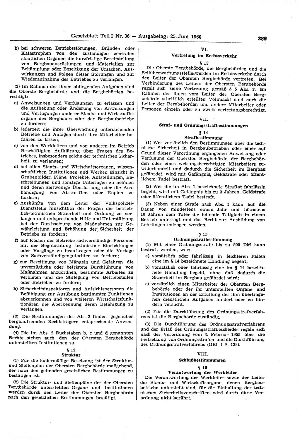 Gesetzblatt (GBl.) der Deutschen Demokratischen Republik (DDR) Teil Ⅰ 1960, Seite 389 (GBl. DDR Ⅰ 1960, S. 389)