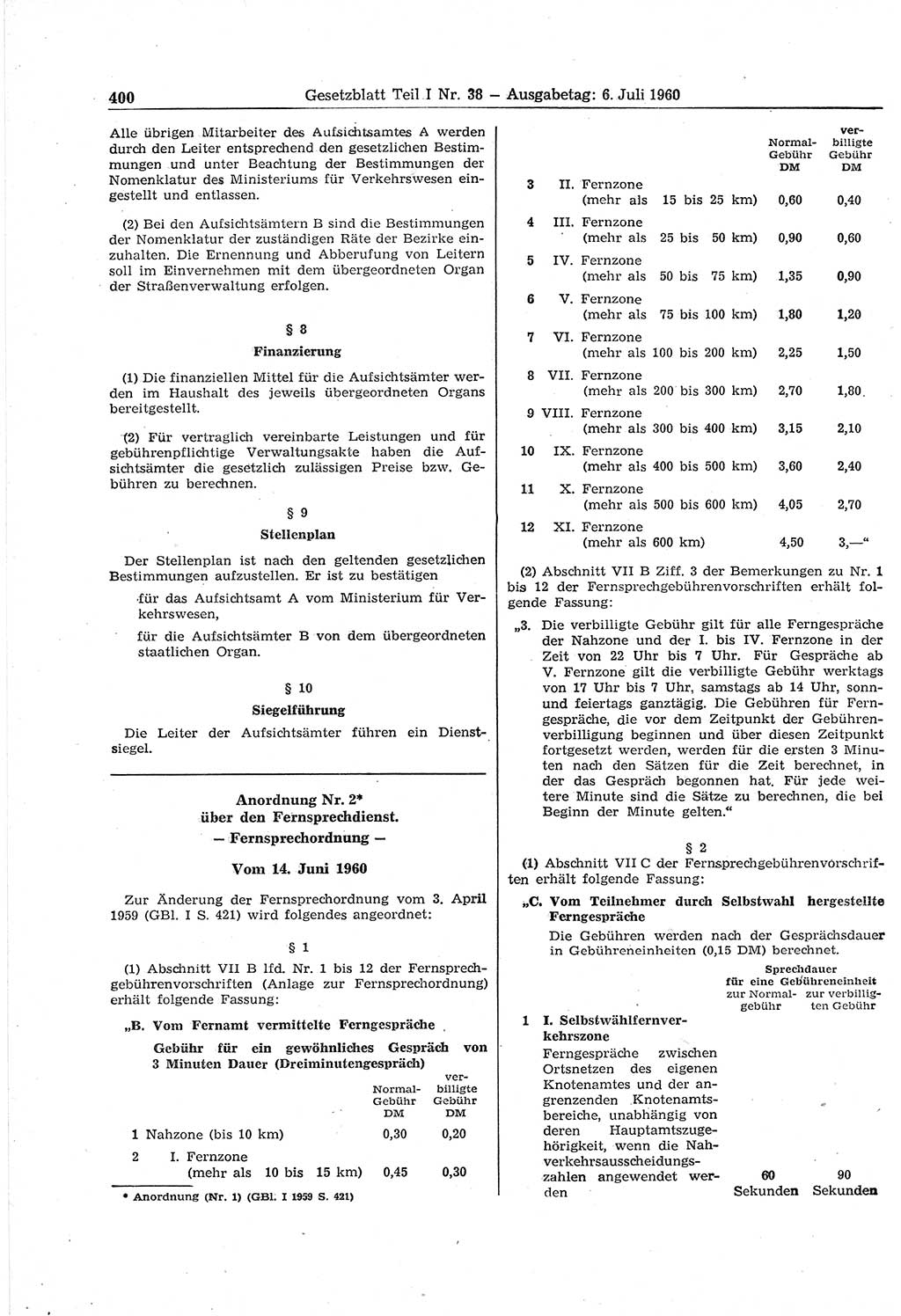 Gesetzblatt (GBl.) der Deutschen Demokratischen Republik (DDR) Teil Ⅰ 1960, Seite 400 (GBl. DDR Ⅰ 1960, S. 400)