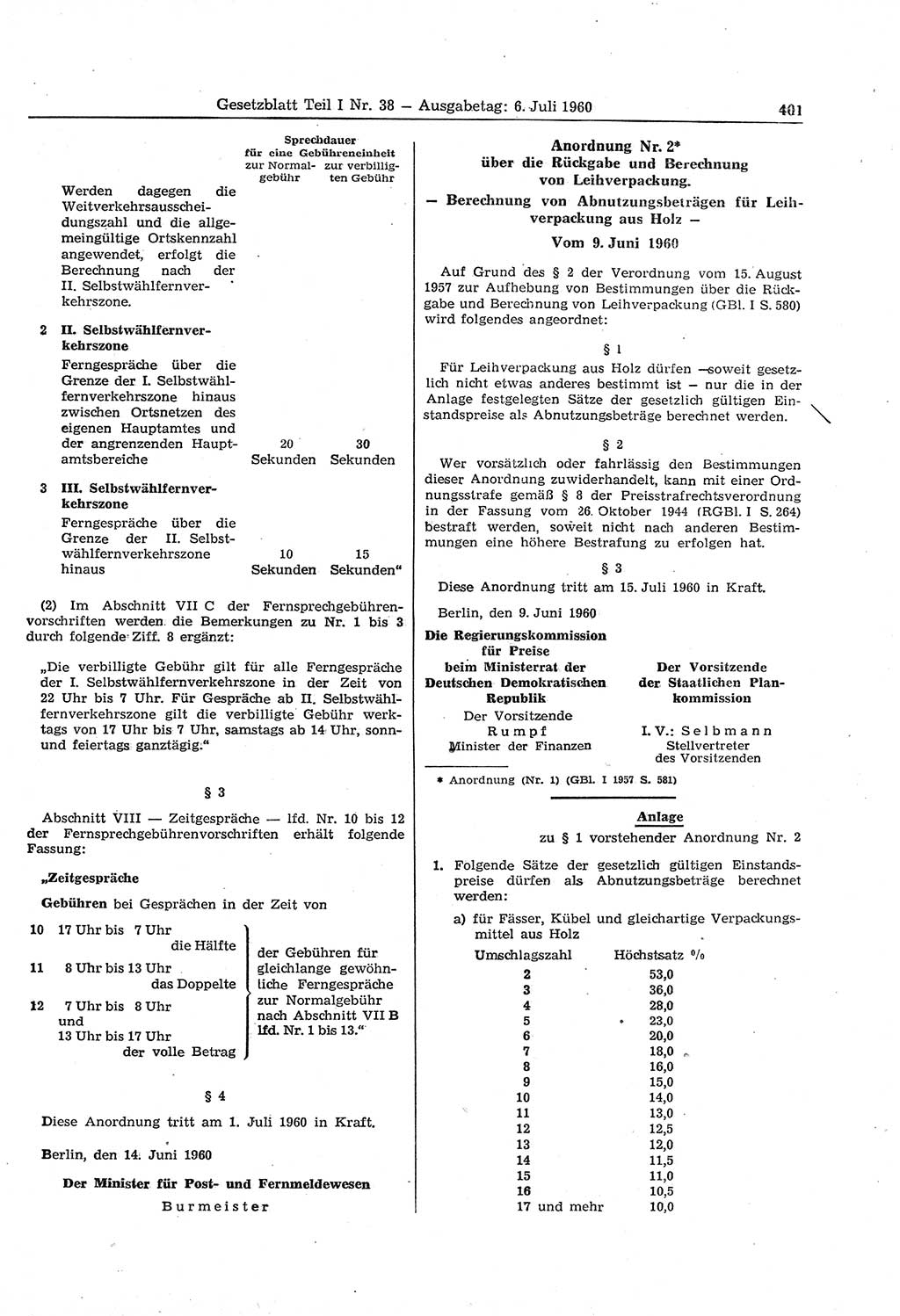 Gesetzblatt (GBl.) der Deutschen Demokratischen Republik (DDR) Teil Ⅰ 1960, Seite 401 (GBl. DDR Ⅰ 1960, S. 401)