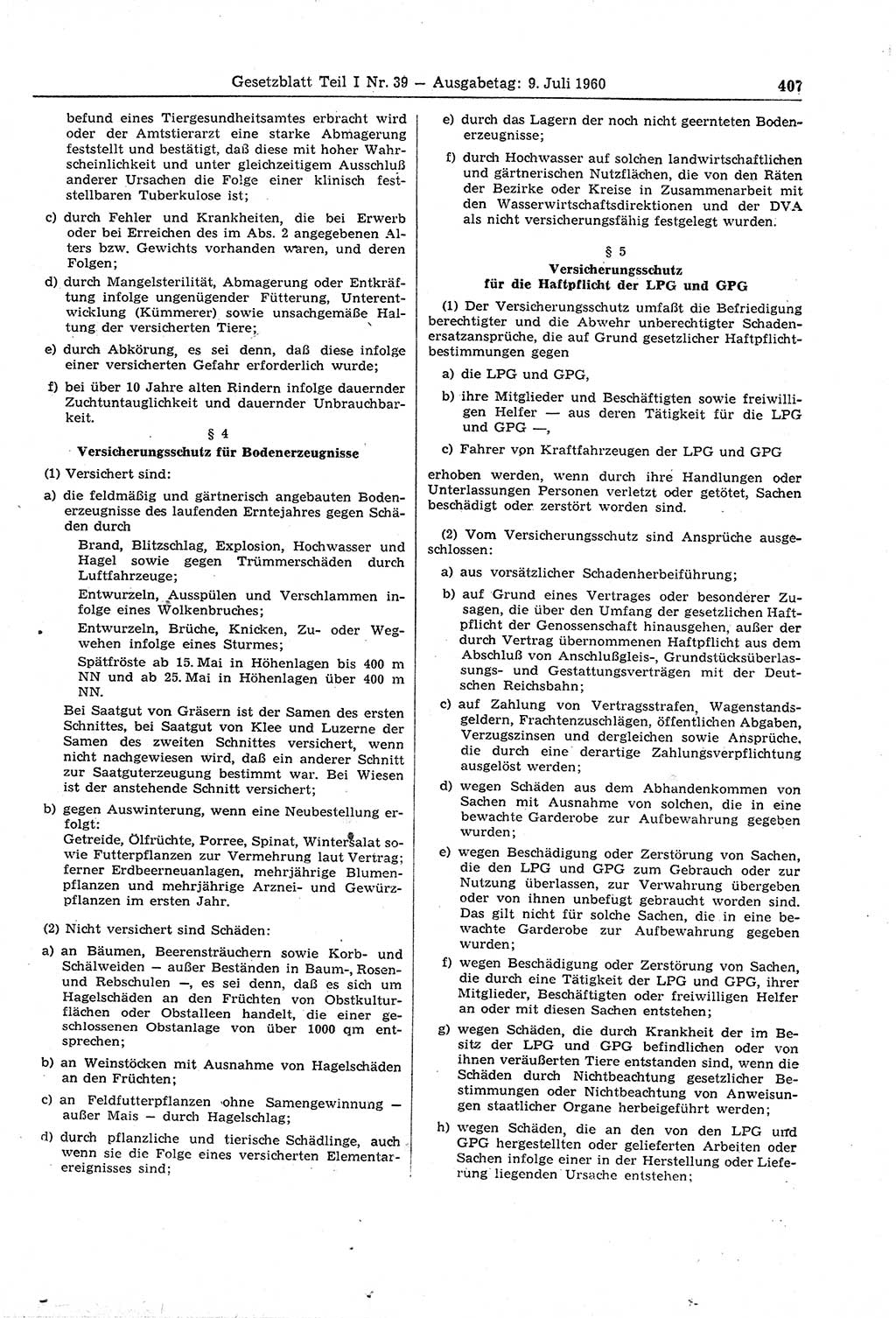 Gesetzblatt (GBl.) der Deutschen Demokratischen Republik (DDR) Teil Ⅰ 1960, Seite 407 (GBl. DDR Ⅰ 1960, S. 407)