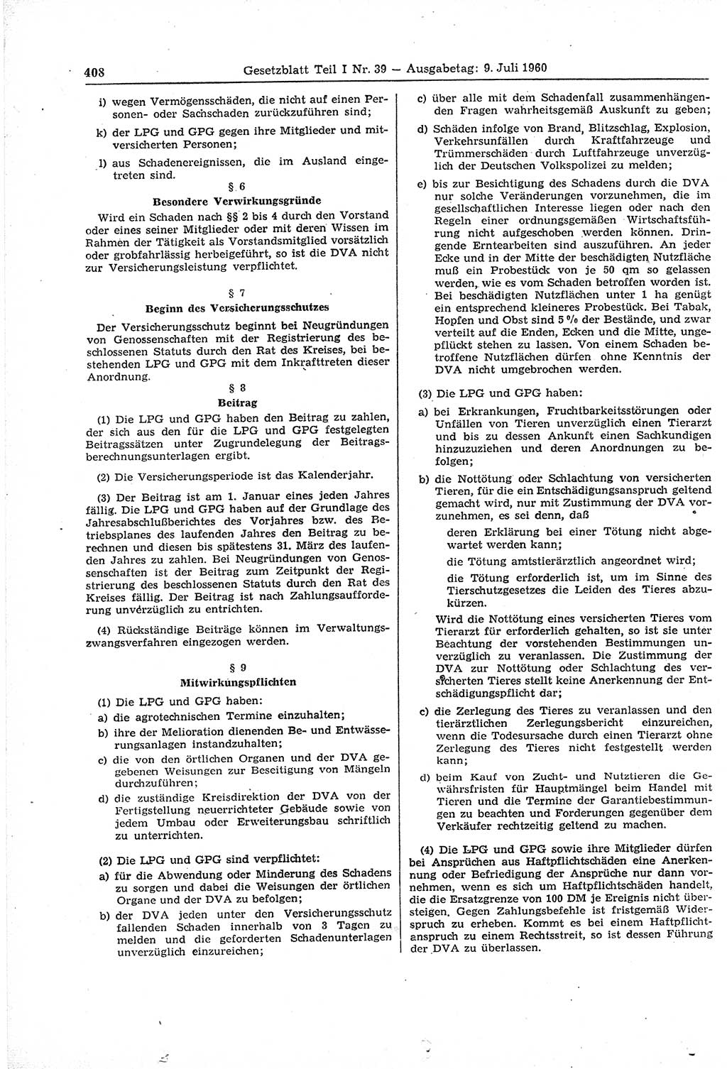 Gesetzblatt (GBl.) der Deutschen Demokratischen Republik (DDR) Teil Ⅰ 1960, Seite 408 (GBl. DDR Ⅰ 1960, S. 408)