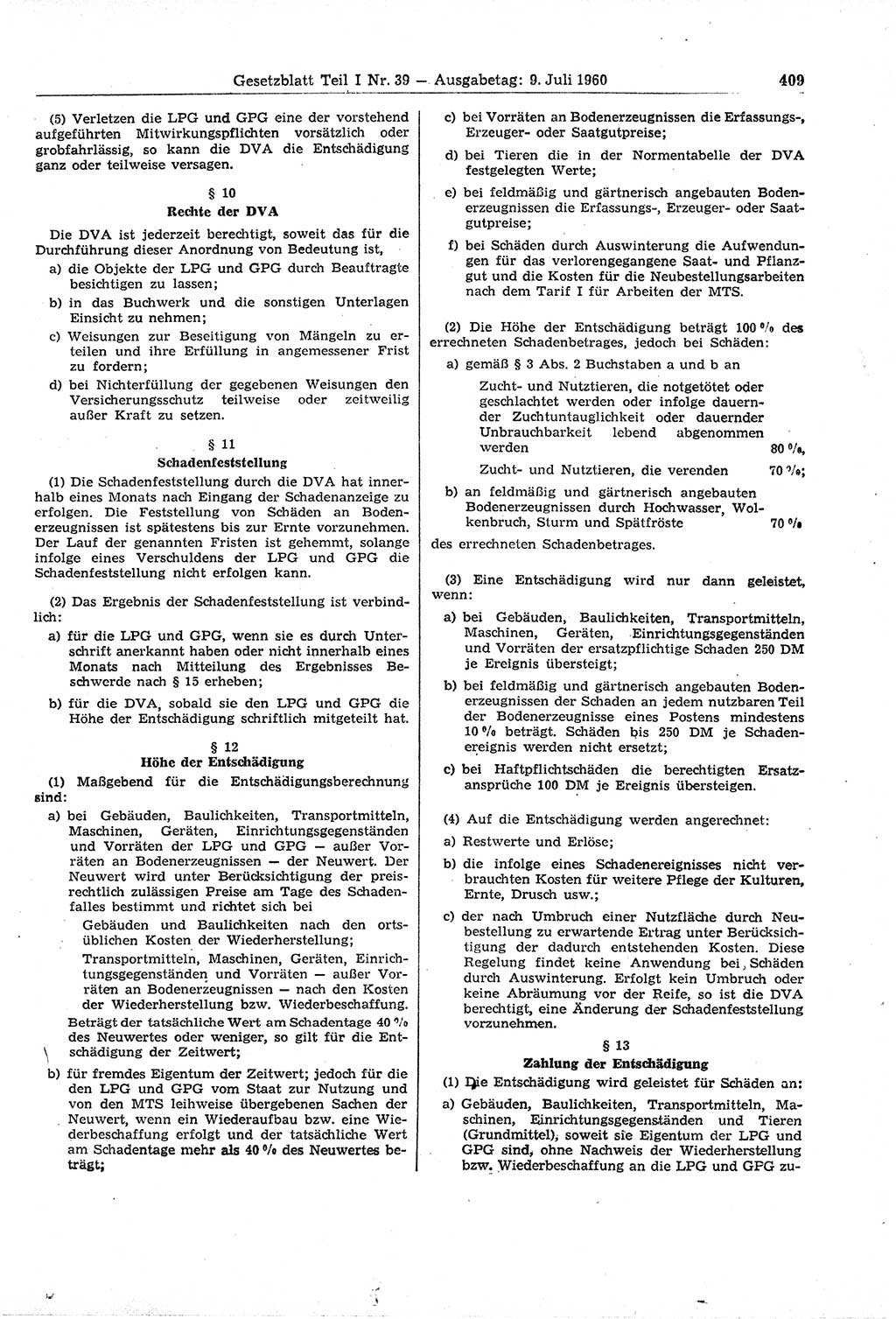 Gesetzblatt (GBl.) der Deutschen Demokratischen Republik (DDR) Teil Ⅰ 1960, Seite 409 (GBl. DDR Ⅰ 1960, S. 409)