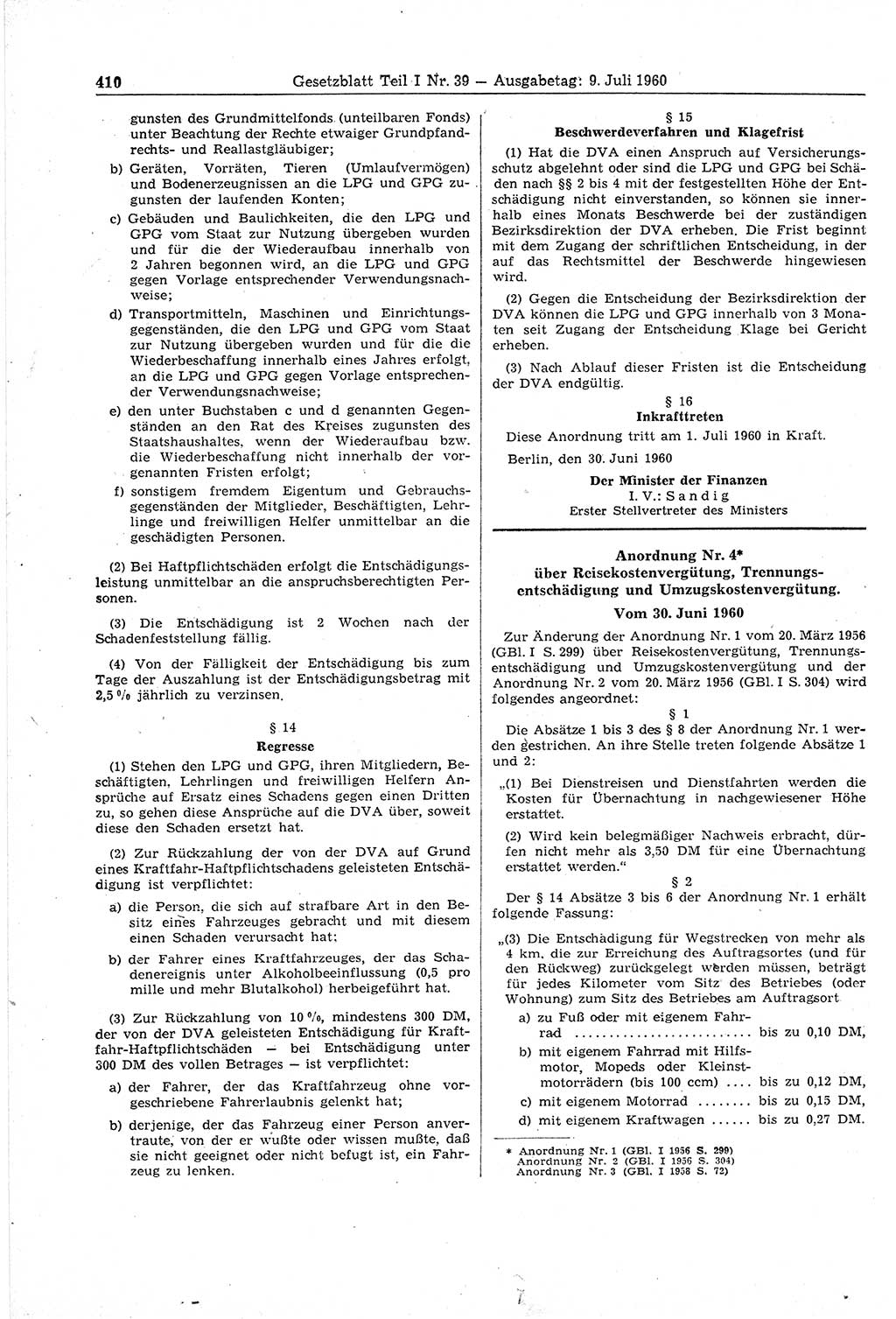 Gesetzblatt (GBl.) der Deutschen Demokratischen Republik (DDR) Teil Ⅰ 1960, Seite 410 (GBl. DDR Ⅰ 1960, S. 410)