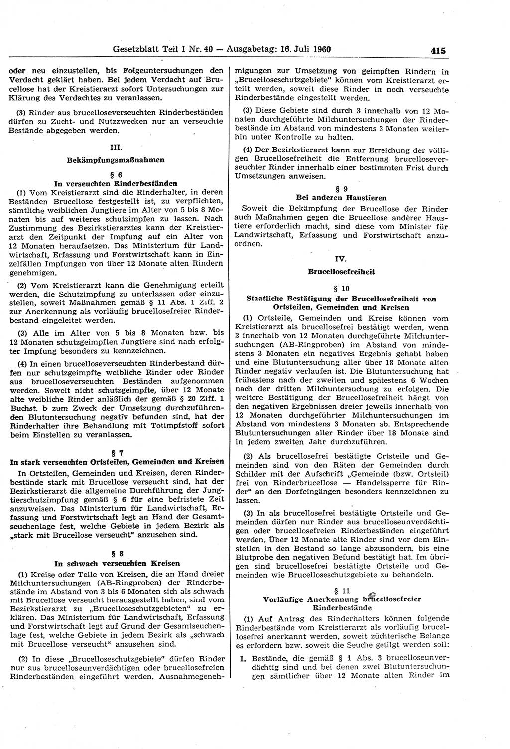 Gesetzblatt (GBl.) der Deutschen Demokratischen Republik (DDR) Teil Ⅰ 1960, Seite 415 (GBl. DDR Ⅰ 1960, S. 415)