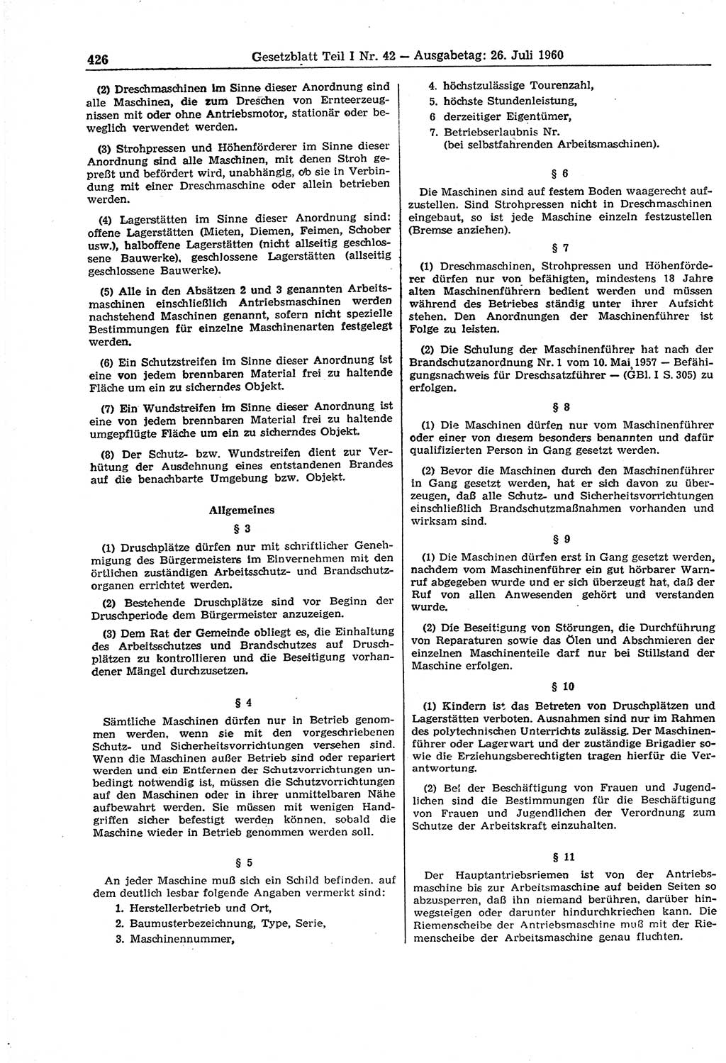 Gesetzblatt (GBl.) der Deutschen Demokratischen Republik (DDR) Teil Ⅰ 1960, Seite 426 (GBl. DDR Ⅰ 1960, S. 426)