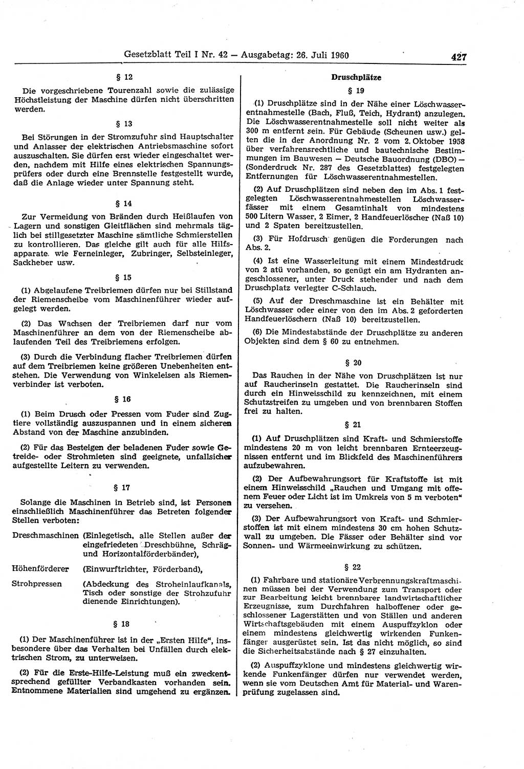 Gesetzblatt (GBl.) der Deutschen Demokratischen Republik (DDR) Teil Ⅰ 1960, Seite 427 (GBl. DDR Ⅰ 1960, S. 427)