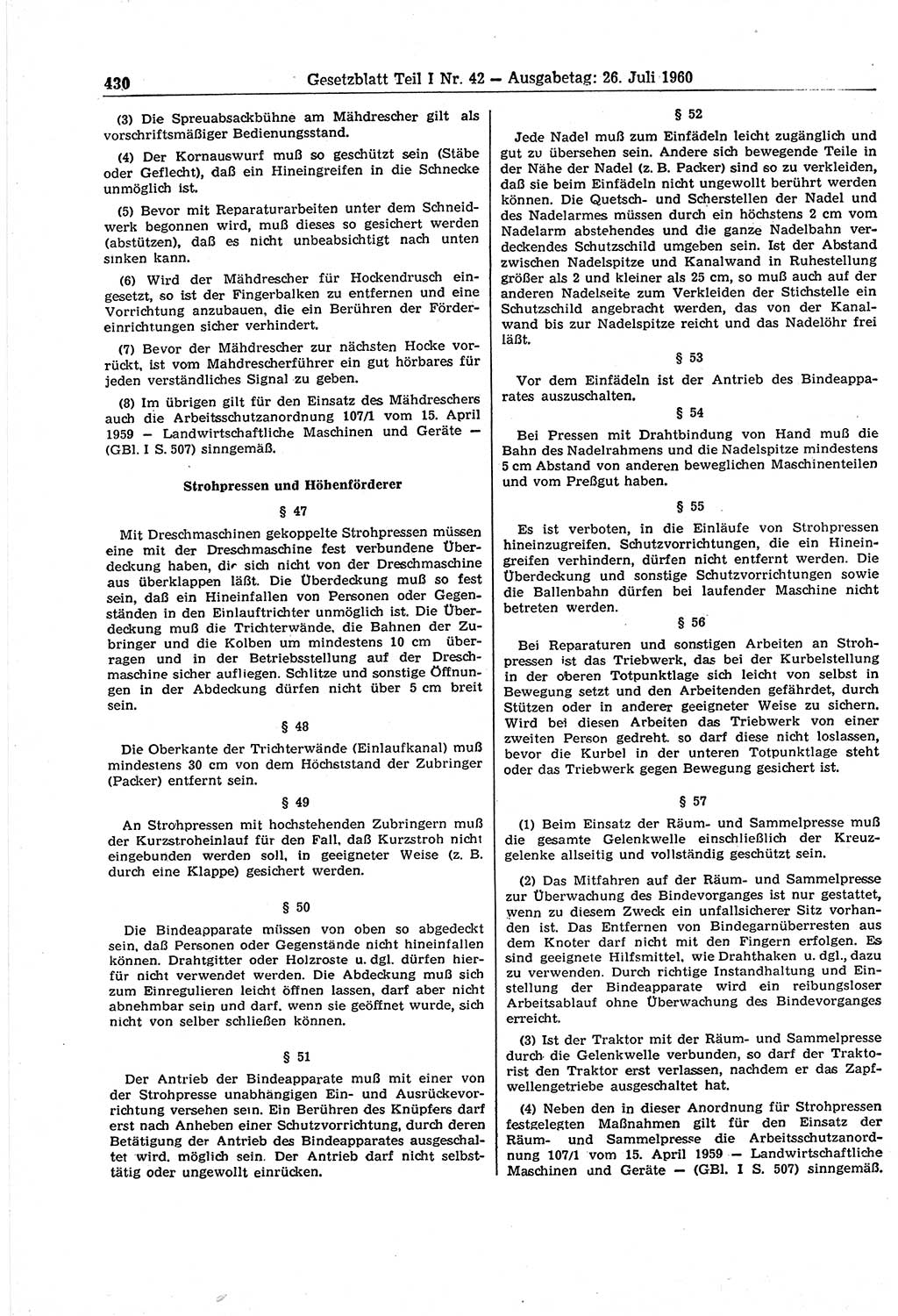 Gesetzblatt (GBl.) der Deutschen Demokratischen Republik (DDR) Teil Ⅰ 1960, Seite 430 (GBl. DDR Ⅰ 1960, S. 430)