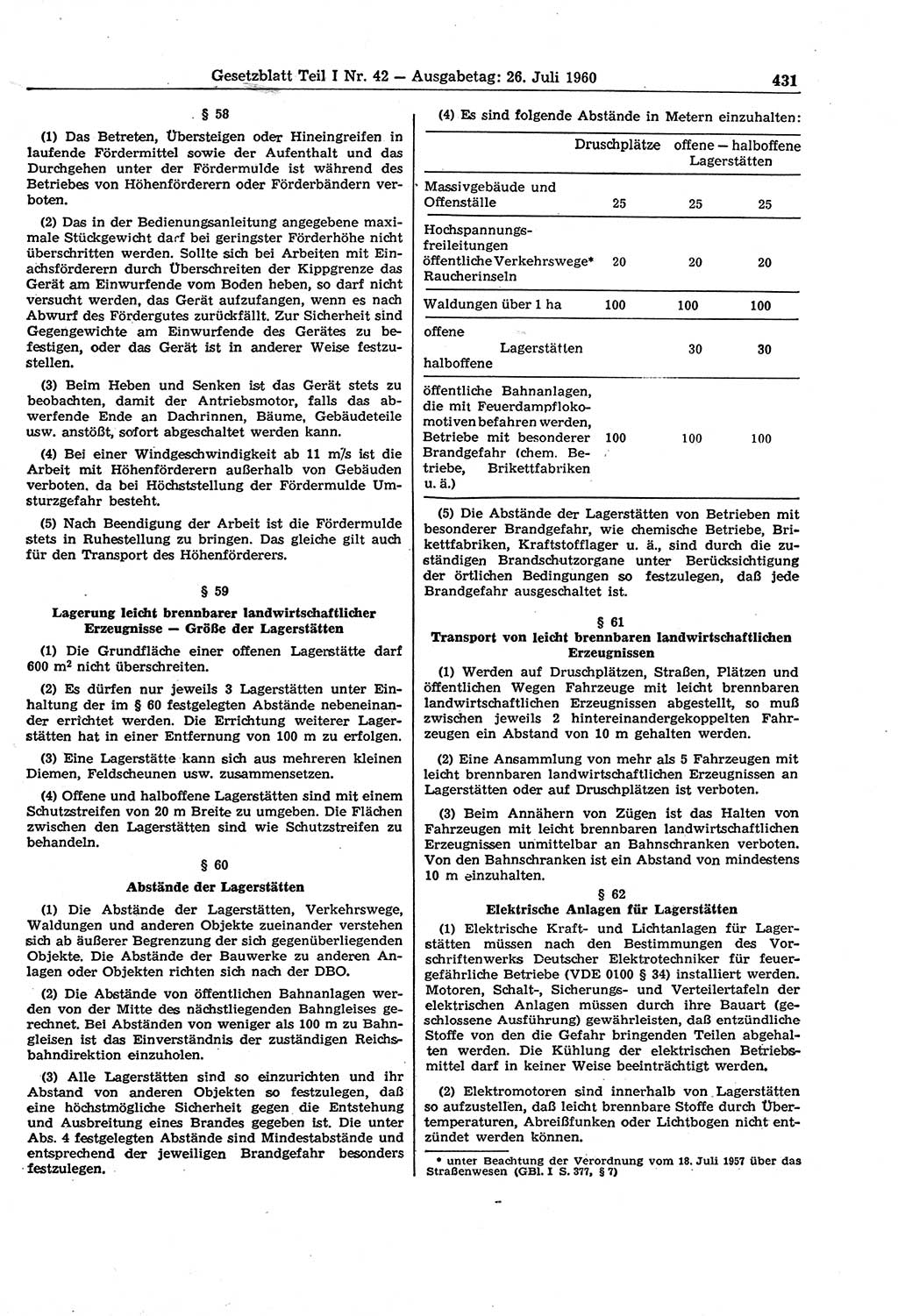 Gesetzblatt (GBl.) der Deutschen Demokratischen Republik (DDR) Teil Ⅰ 1960, Seite 431 (GBl. DDR Ⅰ 1960, S. 431)