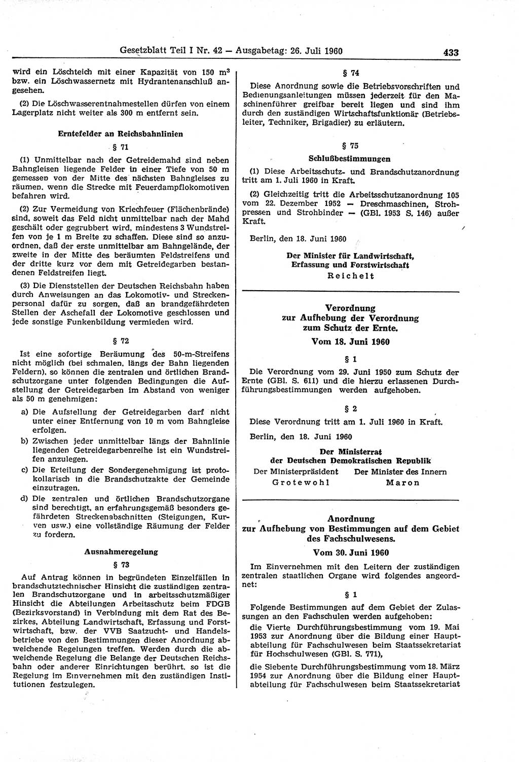 Gesetzblatt (GBl.) der Deutschen Demokratischen Republik (DDR) Teil Ⅰ 1960, Seite 433 (GBl. DDR Ⅰ 1960, S. 433)