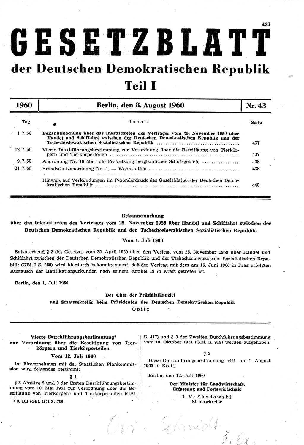 Gesetzblatt (GBl.) der Deutschen Demokratischen Republik (DDR) Teil Ⅰ 1960, Seite 437 (GBl. DDR Ⅰ 1960, S. 437)