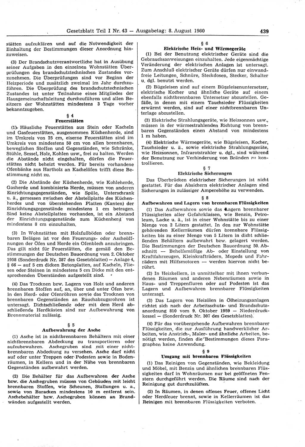 Gesetzblatt (GBl.) der Deutschen Demokratischen Republik (DDR) Teil Ⅰ 1960, Seite 439 (GBl. DDR Ⅰ 1960, S. 439)