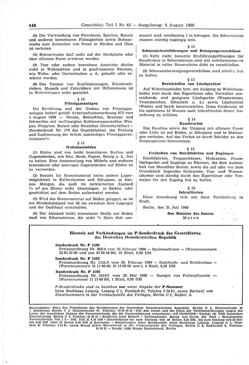 Gesetzblatt (GBl.) der Deutschen Demokratischen Republik (DDR) Teil Ⅰ 1960, Seite 440 (GBl. DDR Ⅰ 1960, S. 440)