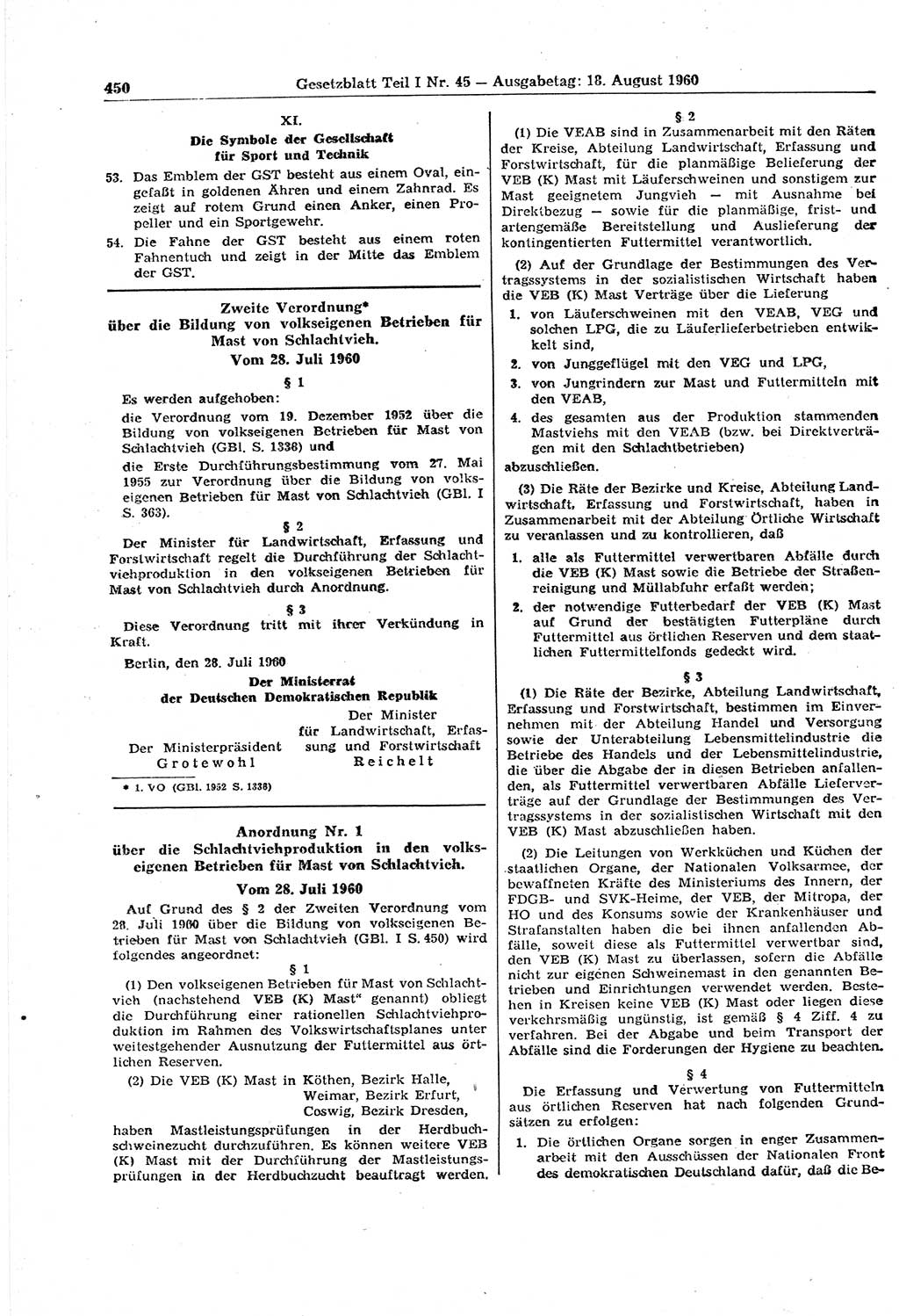 Gesetzblatt (GBl.) der Deutschen Demokratischen Republik (DDR) Teil Ⅰ 1960, Seite 450 (GBl. DDR Ⅰ 1960, S. 450)