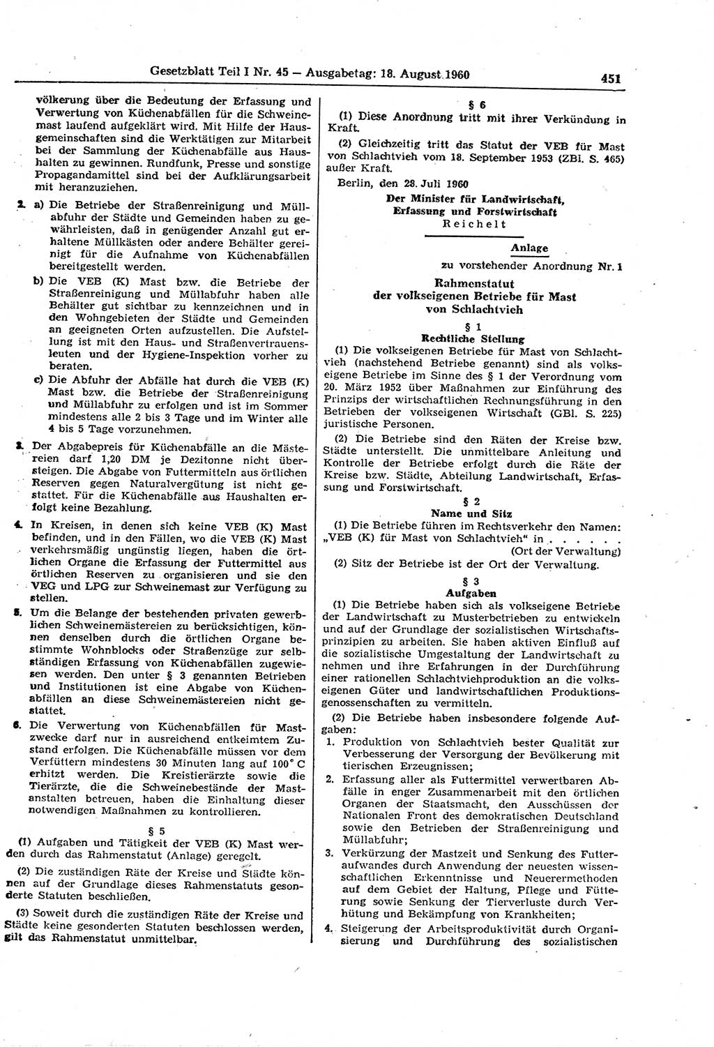 Gesetzblatt (GBl.) der Deutschen Demokratischen Republik (DDR) Teil Ⅰ 1960, Seite 451 (GBl. DDR Ⅰ 1960, S. 451)