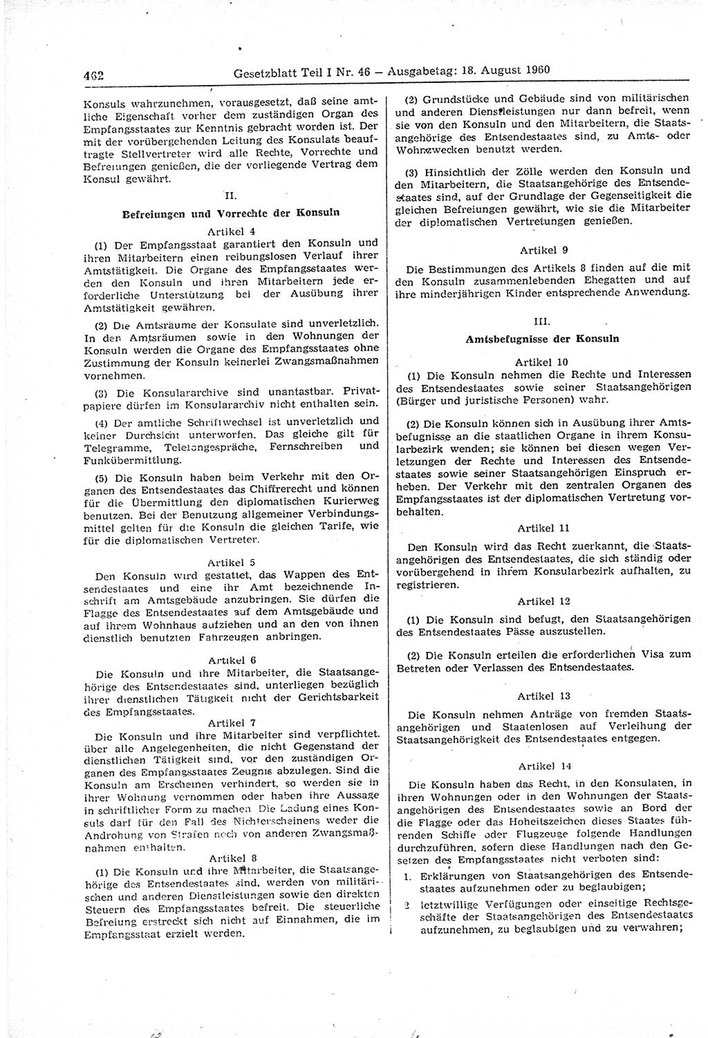 Gesetzblatt (GBl.) der Deutschen Demokratischen Republik (DDR) Teil Ⅰ 1960, Seite 462 (GBl. DDR Ⅰ 1960, S. 462)
