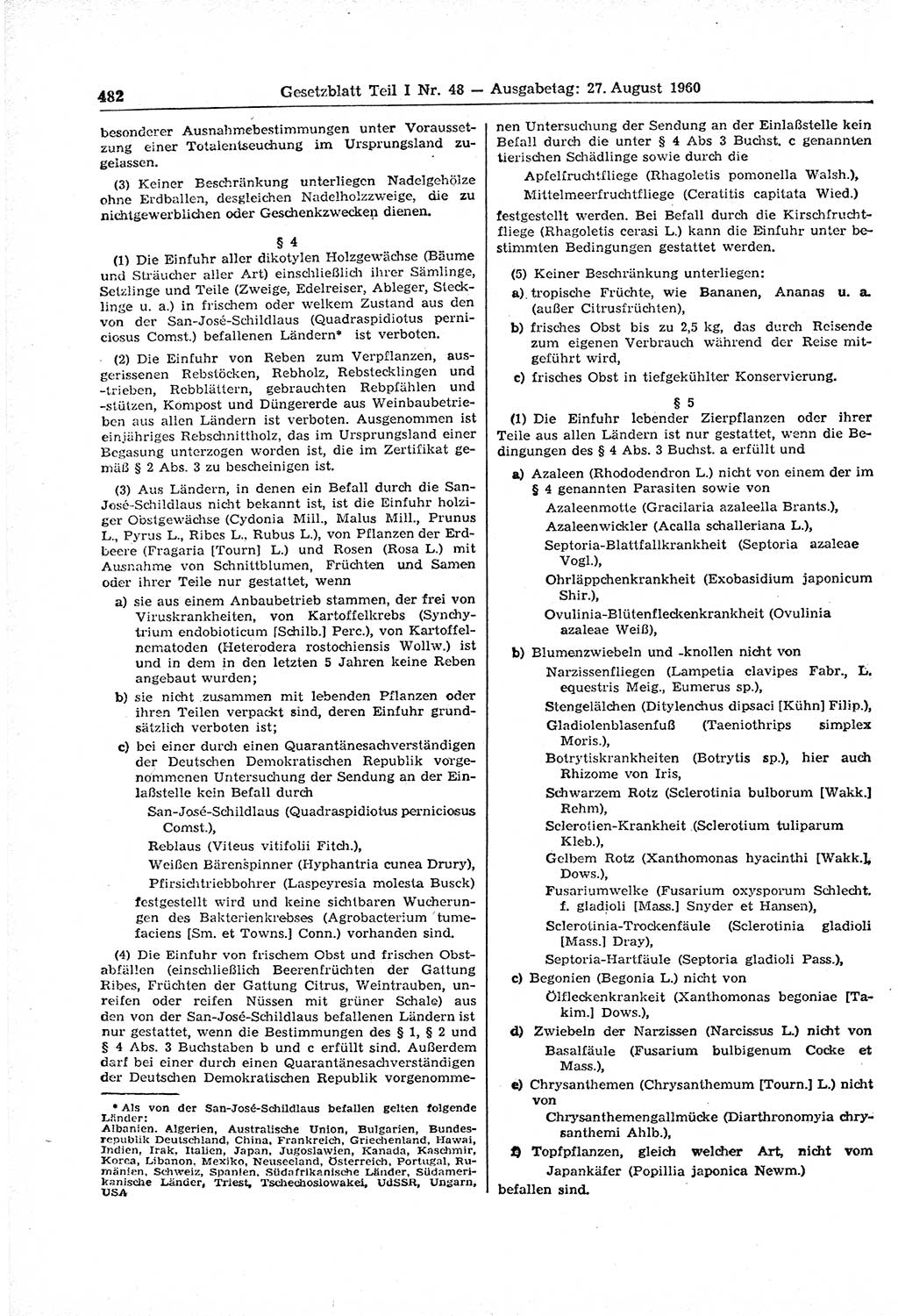 Gesetzblatt (GBl.) der Deutschen Demokratischen Republik (DDR) Teil Ⅰ 1960, Seite 482 (GBl. DDR Ⅰ 1960, S. 482)