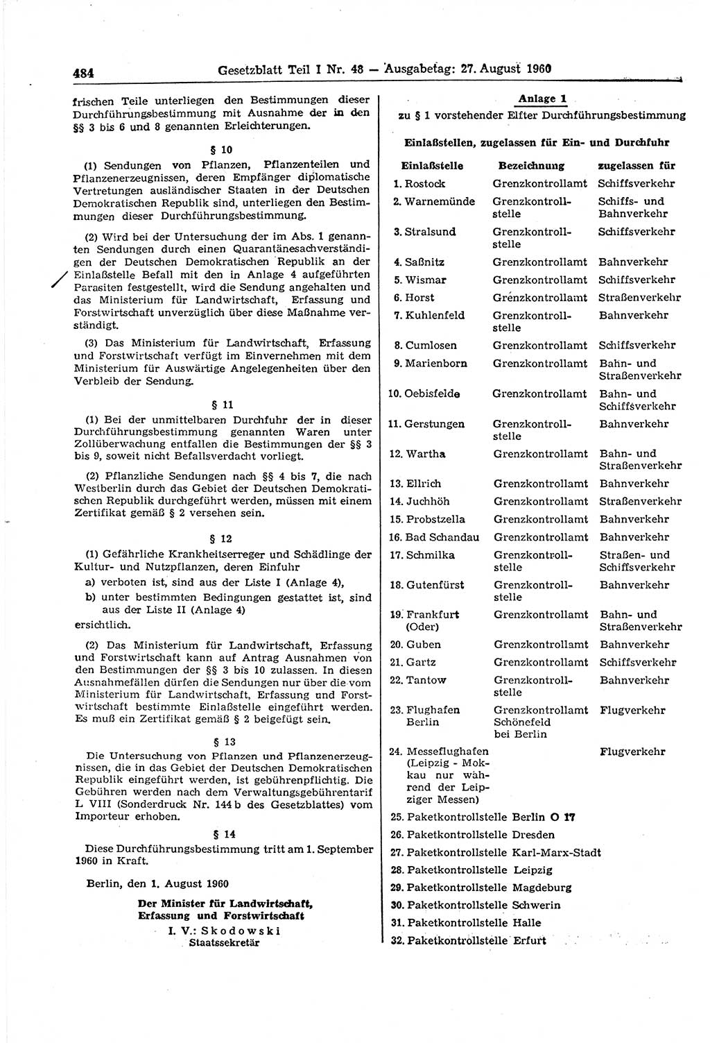 Gesetzblatt (GBl.) der Deutschen Demokratischen Republik (DDR) Teil Ⅰ 1960, Seite 484 (GBl. DDR Ⅰ 1960, S. 484)