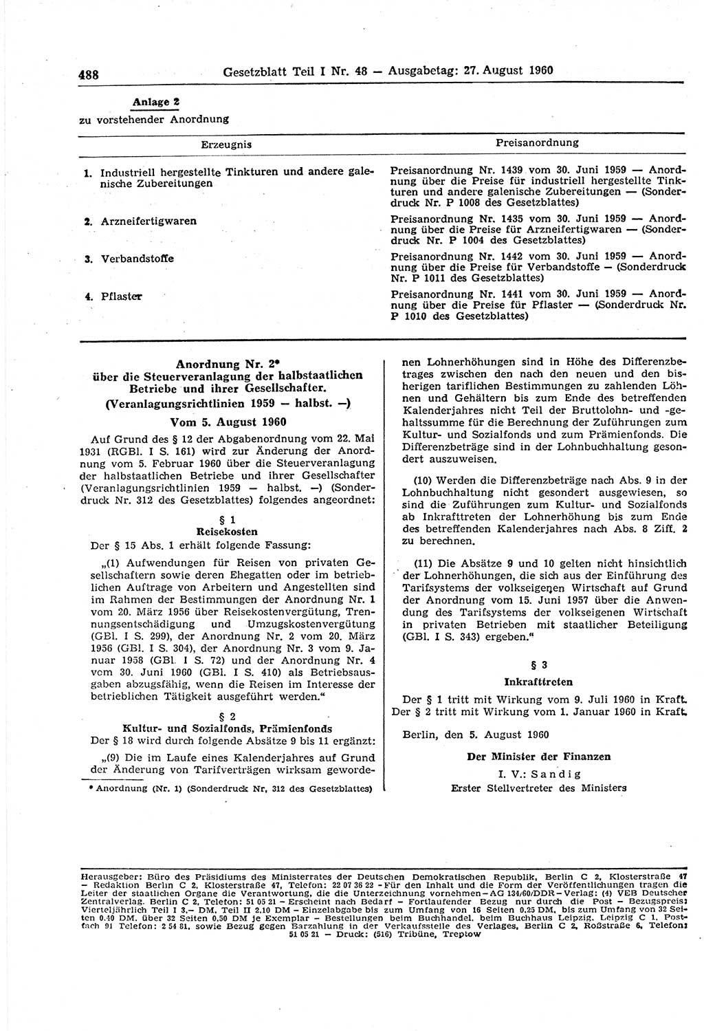 Gesetzblatt (GBl.) der Deutschen Demokratischen Republik (DDR) Teil Ⅰ 1960, Seite 488 (GBl. DDR Ⅰ 1960, S. 488)