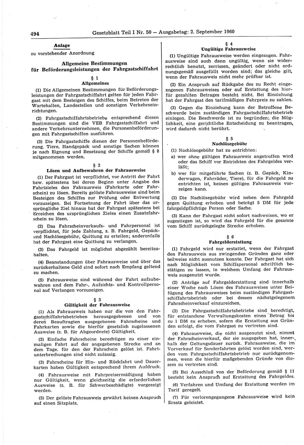 Gesetzblatt (GBl.) der Deutschen Demokratischen Republik (DDR) Teil Ⅰ 1960, Seite 494 (GBl. DDR Ⅰ 1960, S. 494)