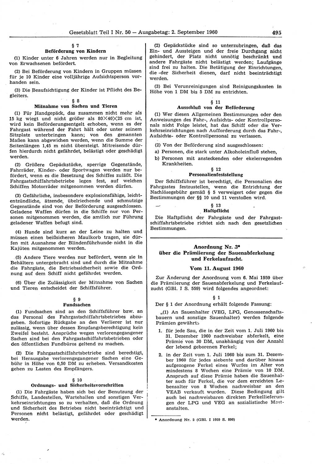 Gesetzblatt (GBl.) der Deutschen Demokratischen Republik (DDR) Teil Ⅰ 1960, Seite 495 (GBl. DDR Ⅰ 1960, S. 495)