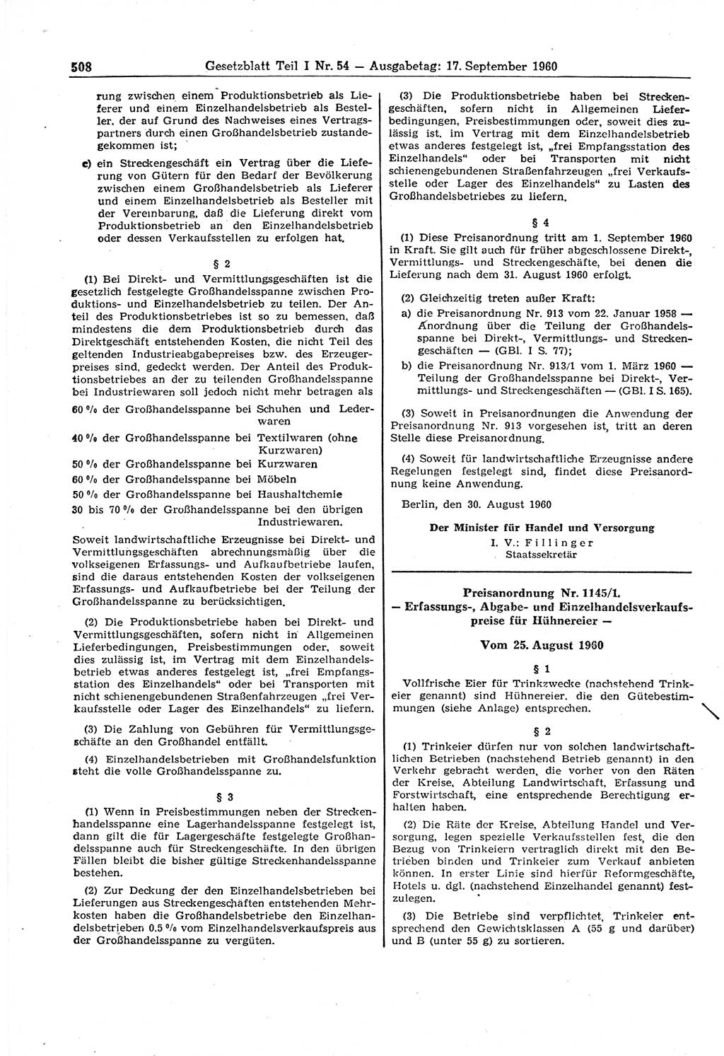 Gesetzblatt (GBl.) der Deutschen Demokratischen Republik (DDR) Teil Ⅰ 1960, Seite 508 (GBl. DDR Ⅰ 1960, S. 508)