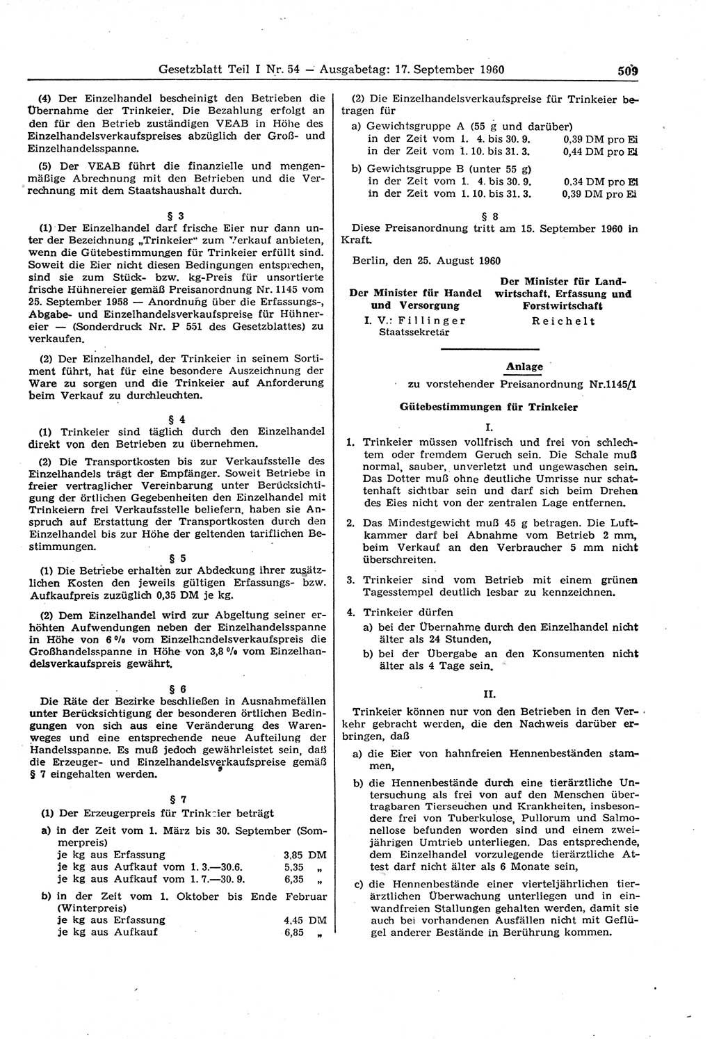 Gesetzblatt (GBl.) der Deutschen Demokratischen Republik (DDR) Teil Ⅰ 1960, Seite 509 (GBl. DDR Ⅰ 1960, S. 509)