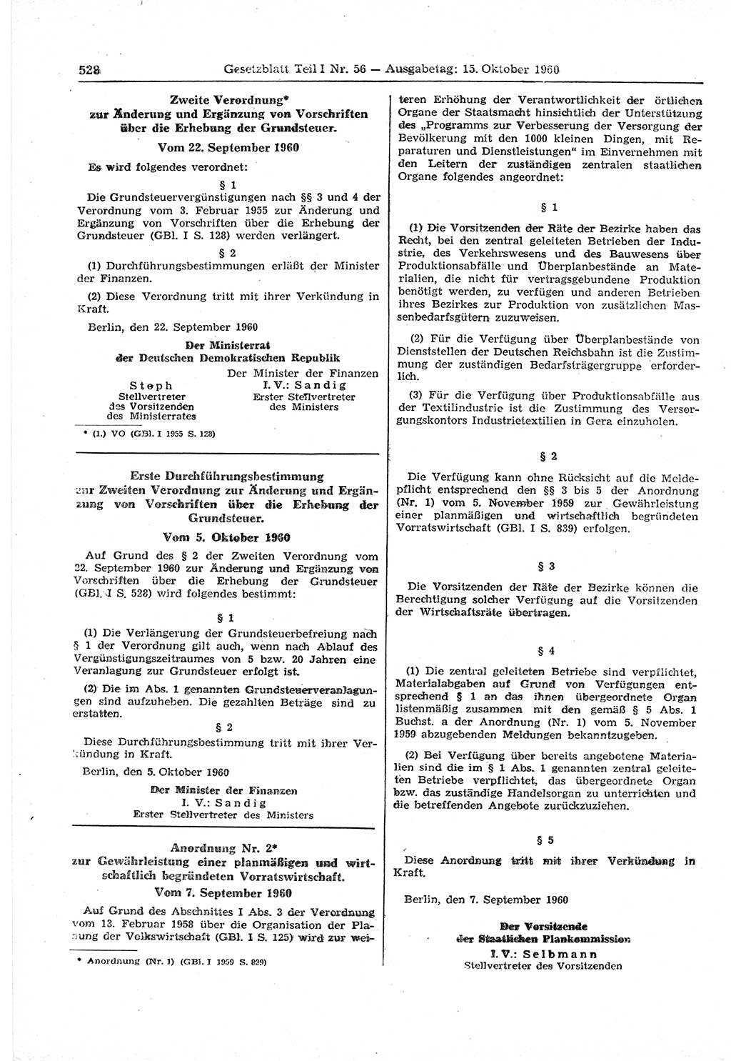 Gesetzblatt (GBl.) der Deutschen Demokratischen Republik (DDR) Teil Ⅰ 1960, Seite 528 (GBl. DDR Ⅰ 1960, S. 528)