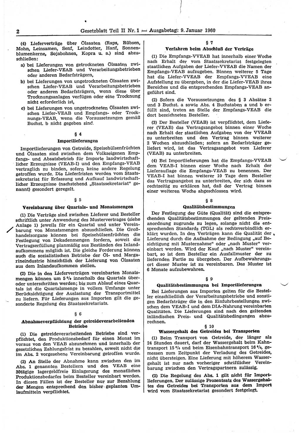 Gesetzblatt (GBl.) der Deutschen Demokratischen Republik (DDR) Teil ⅠⅠ 1960, Seite 2 (GBl. DDR ⅠⅠ 1960, S. 2)