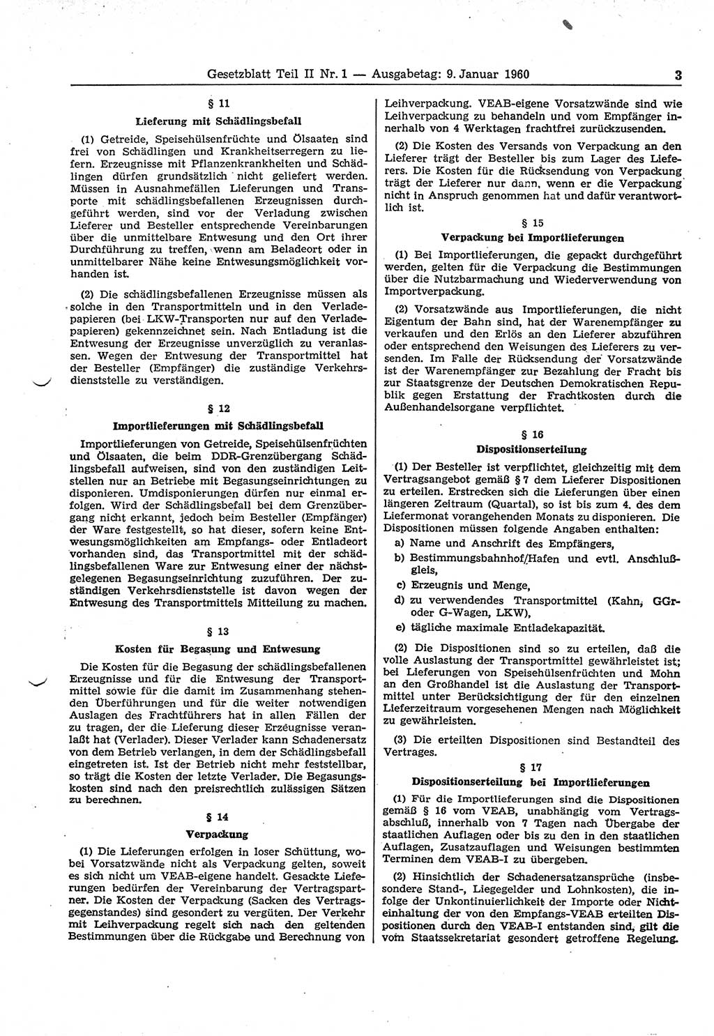 Gesetzblatt (GBl.) der Deutschen Demokratischen Republik (DDR) Teil ⅠⅠ 1960, Seite 3 (GBl. DDR ⅠⅠ 1960, S. 3)