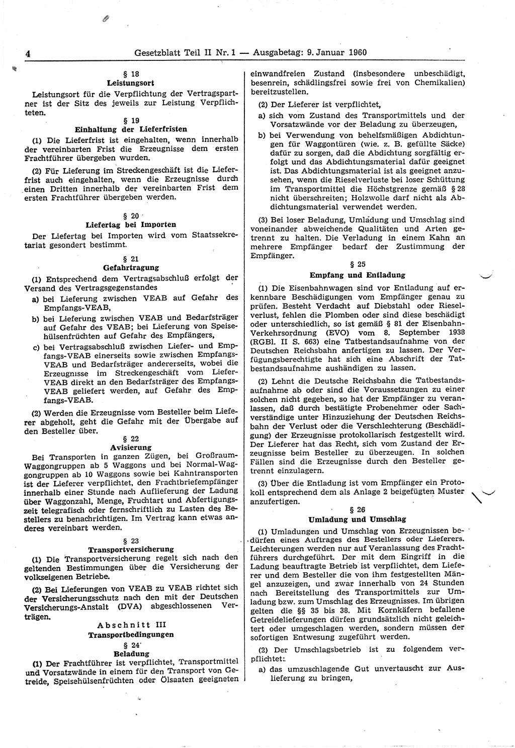 Gesetzblatt (GBl.) der Deutschen Demokratischen Republik (DDR) Teil ⅠⅠ 1960, Seite 4 (GBl. DDR ⅠⅠ 1960, S. 4)