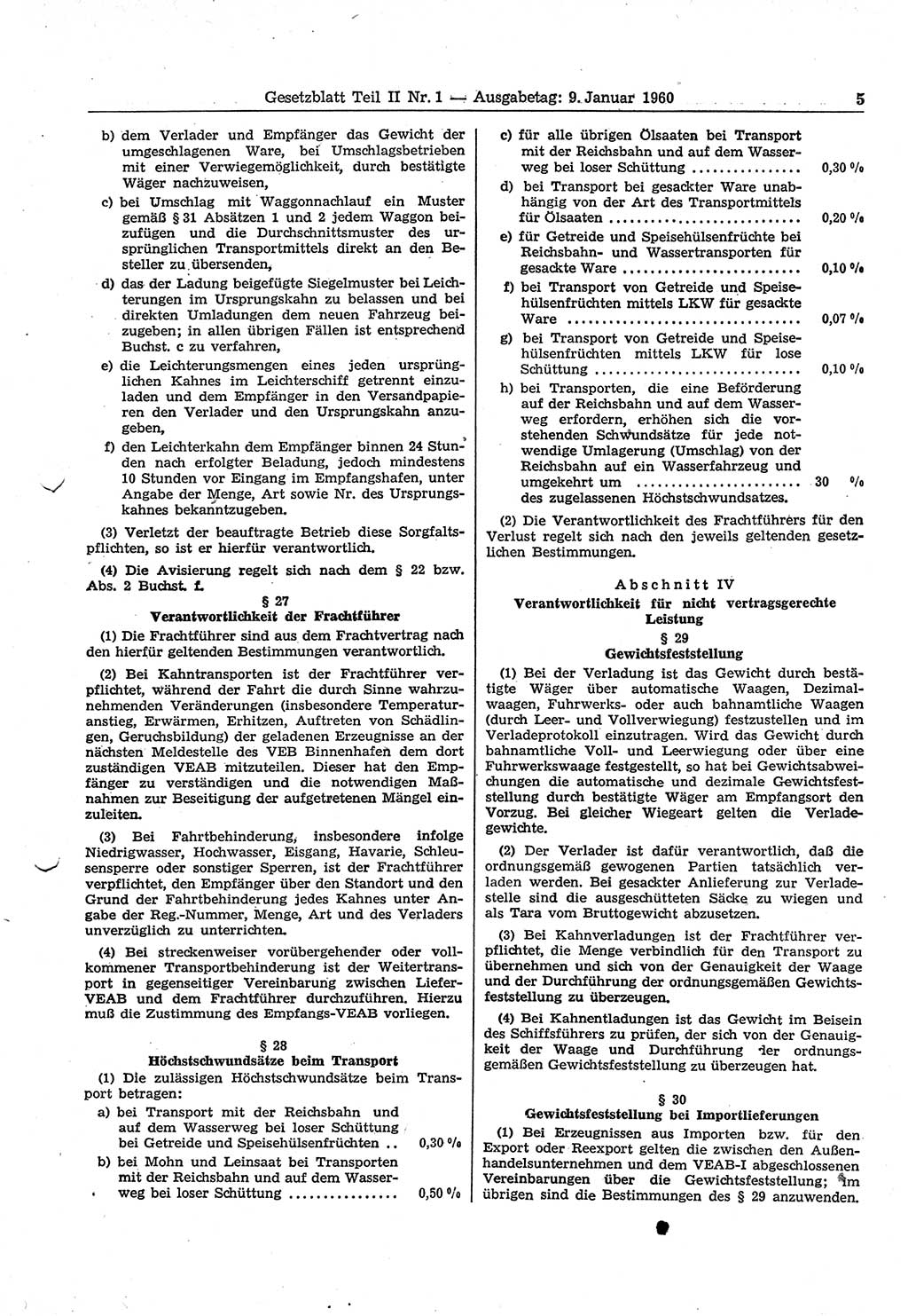 Gesetzblatt (GBl.) der Deutschen Demokratischen Republik (DDR) Teil ⅠⅠ 1960, Seite 5 (GBl. DDR ⅠⅠ 1960, S. 5)