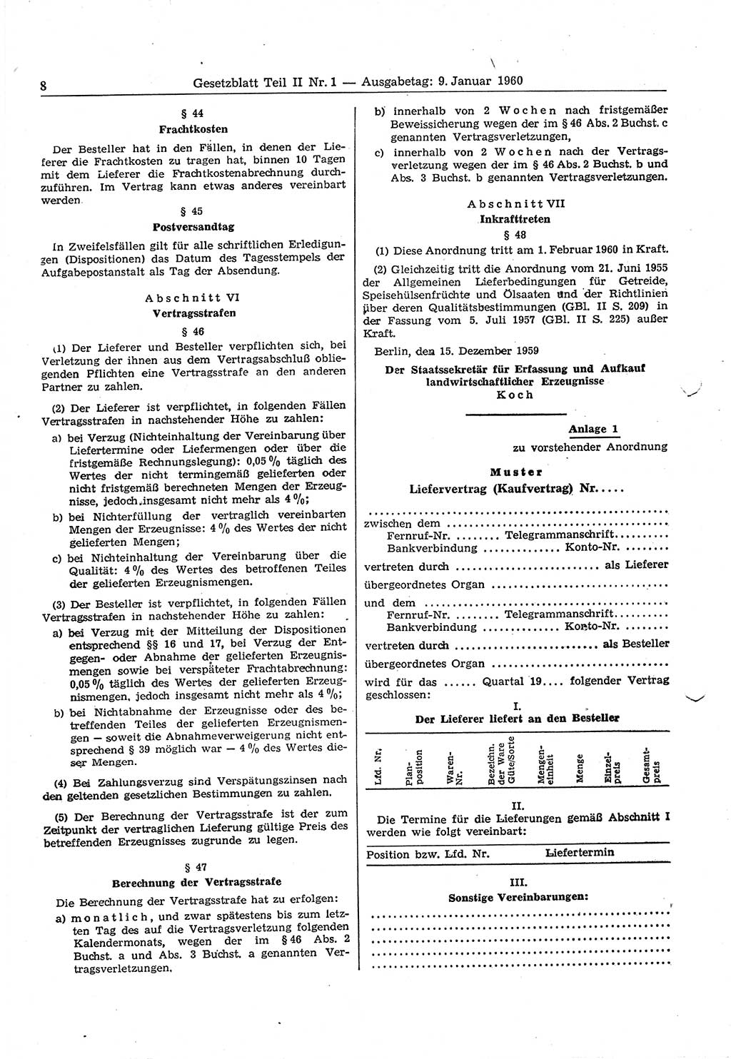 Gesetzblatt (GBl.) der Deutschen Demokratischen Republik (DDR) Teil ⅠⅠ 1960, Seite 8 (GBl. DDR ⅠⅠ 1960, S. 8)