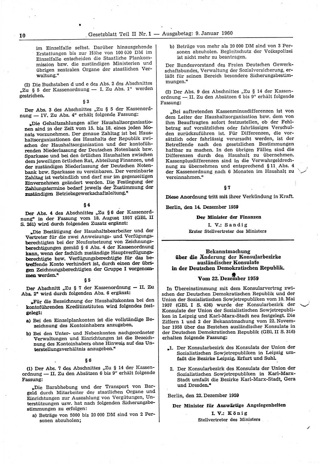 Gesetzblatt (GBl.) der Deutschen Demokratischen Republik (DDR) Teil ⅠⅠ 1960, Seite 10 (GBl. DDR ⅠⅠ 1960, S. 10)