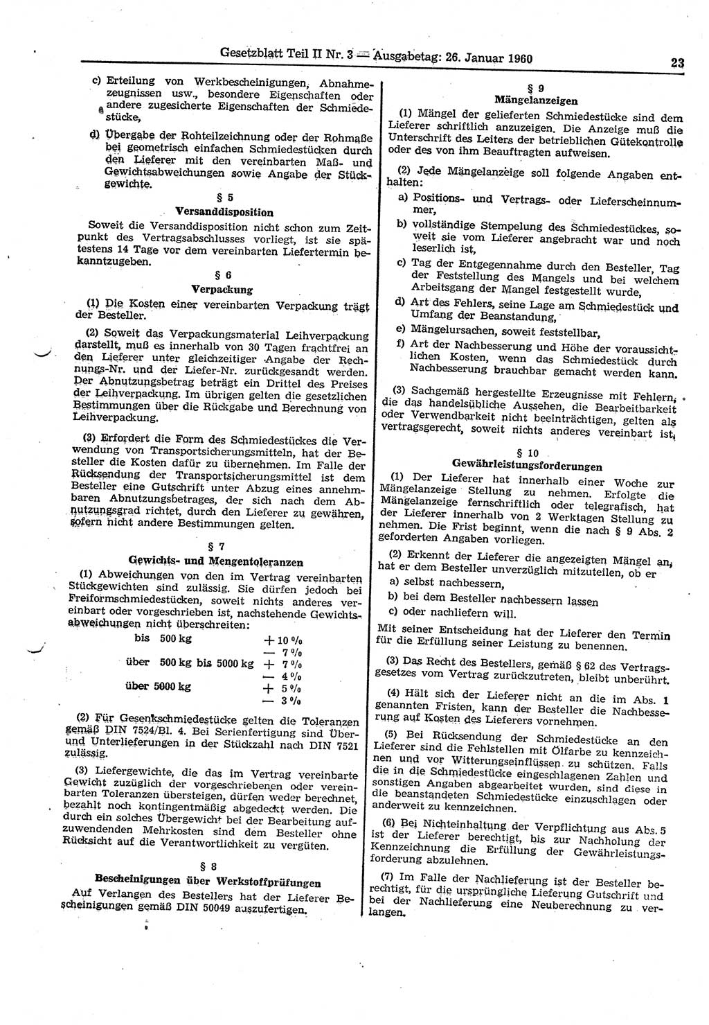 Gesetzblatt (GBl.) der Deutschen Demokratischen Republik (DDR) Teil ⅠⅠ 1960, Seite 23 (GBl. DDR ⅠⅠ 1960, S. 23)