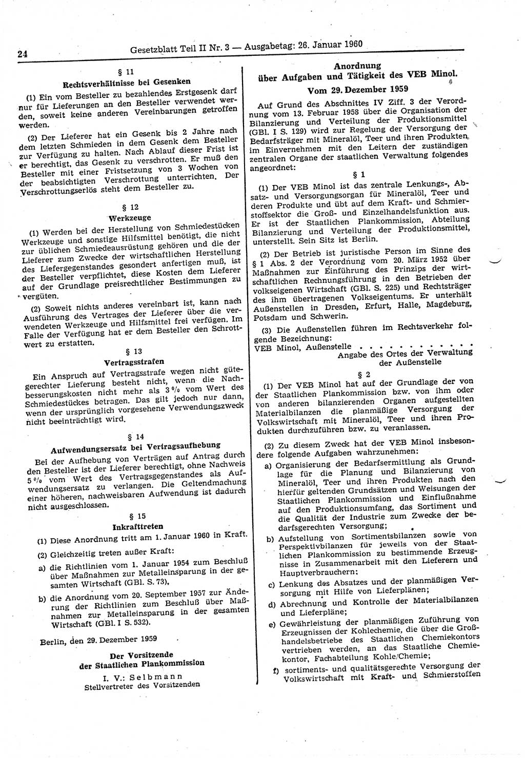 Gesetzblatt (GBl.) der Deutschen Demokratischen Republik (DDR) Teil ⅠⅠ 1960, Seite 24 (GBl. DDR ⅠⅠ 1960, S. 24)