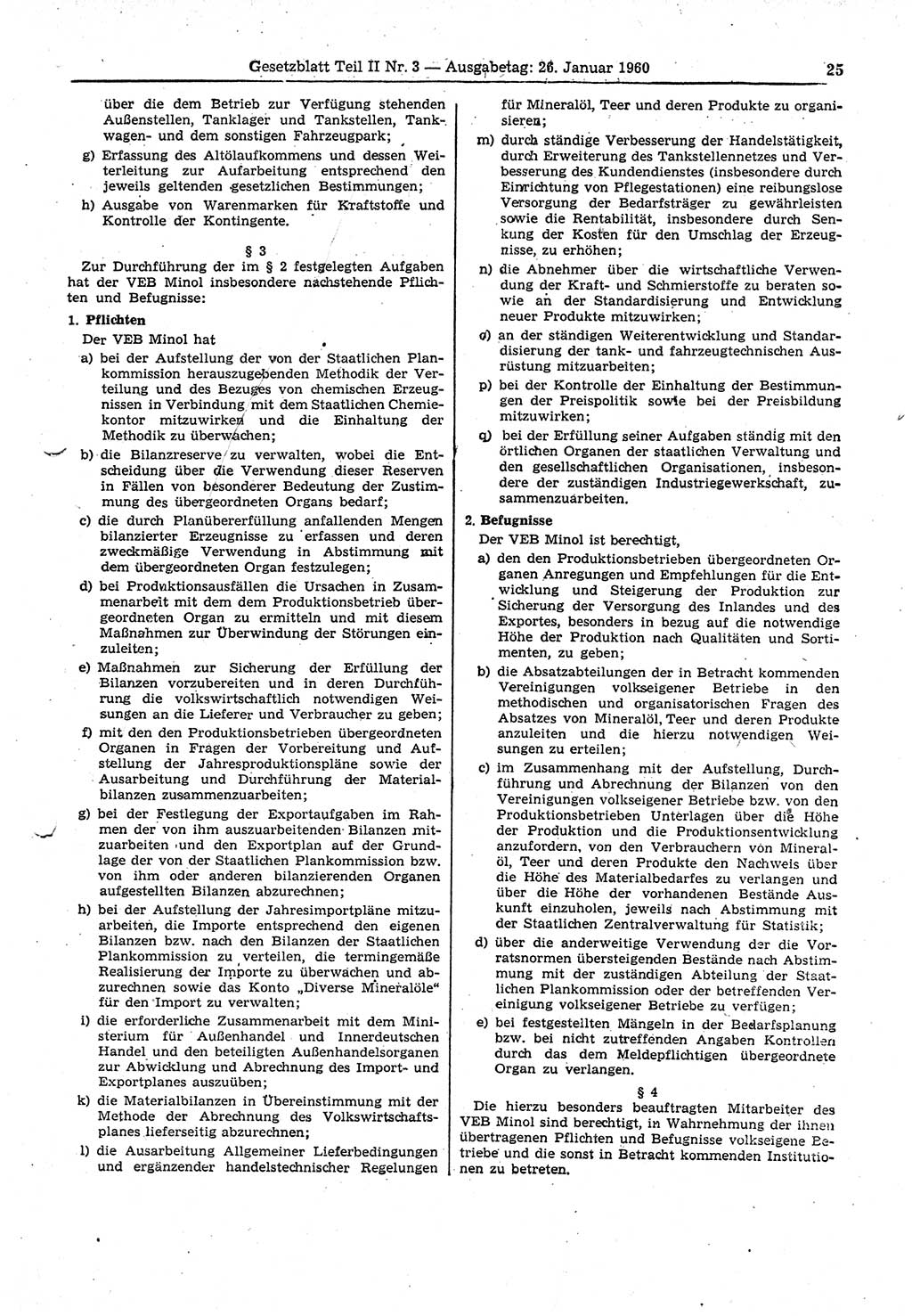 Gesetzblatt (GBl.) der Deutschen Demokratischen Republik (DDR) Teil ⅠⅠ 1960, Seite 25 (GBl. DDR ⅠⅠ 1960, S. 25)