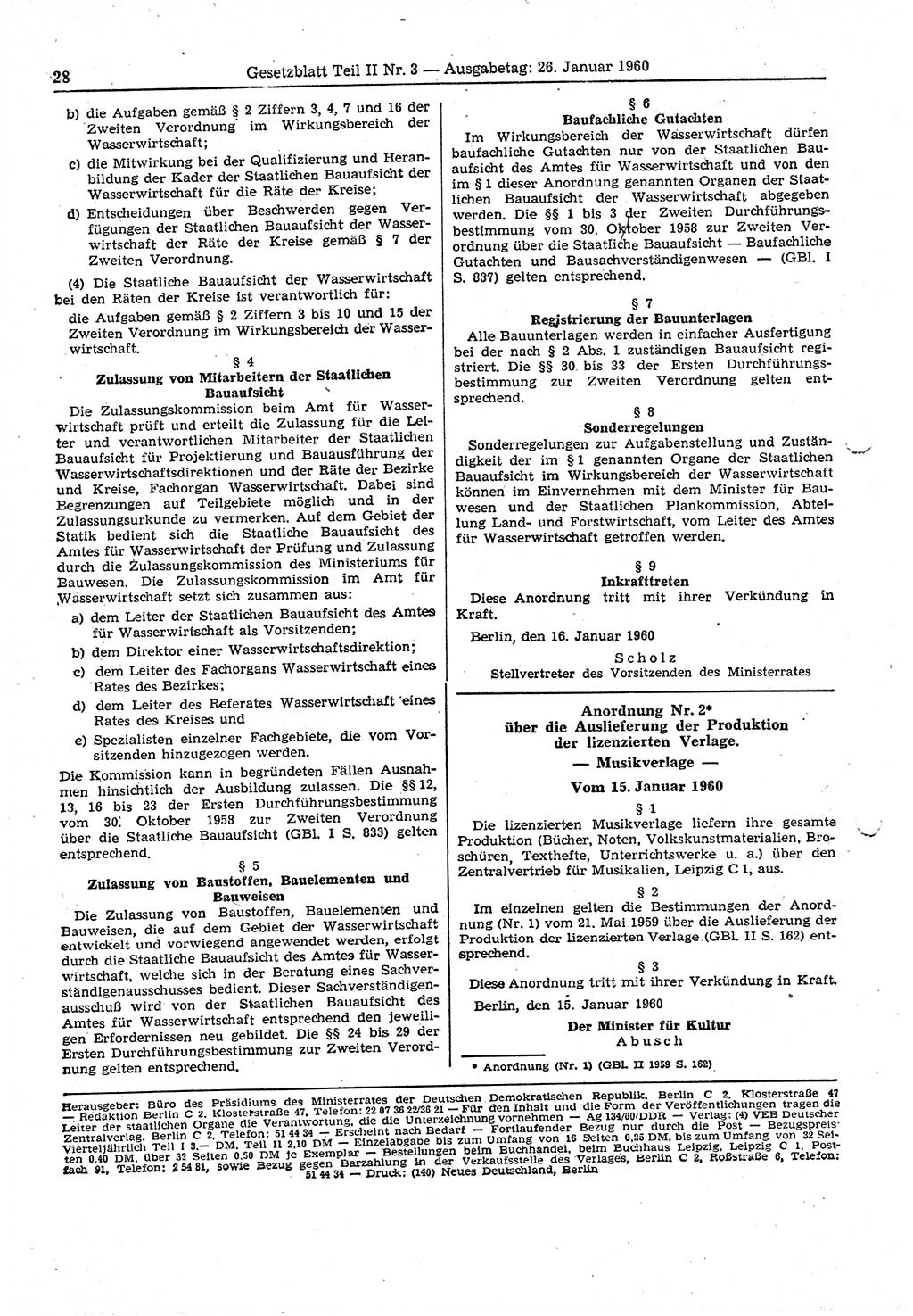 Gesetzblatt (GBl.) der Deutschen Demokratischen Republik (DDR) Teil â… â… 1960, Seite 28 (GBl. DDR â… â… 1960, S. 28)