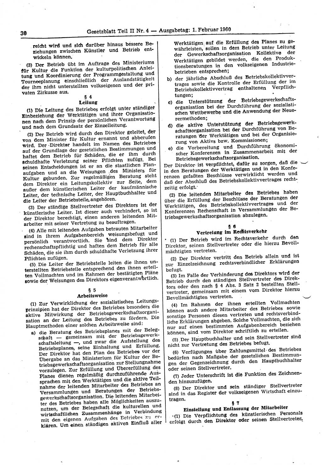 Gesetzblatt (GBl.) der Deutschen Demokratischen Republik (DDR) Teil ⅠⅠ 1960, Seite 30 (GBl. DDR ⅠⅠ 1960, S. 30)