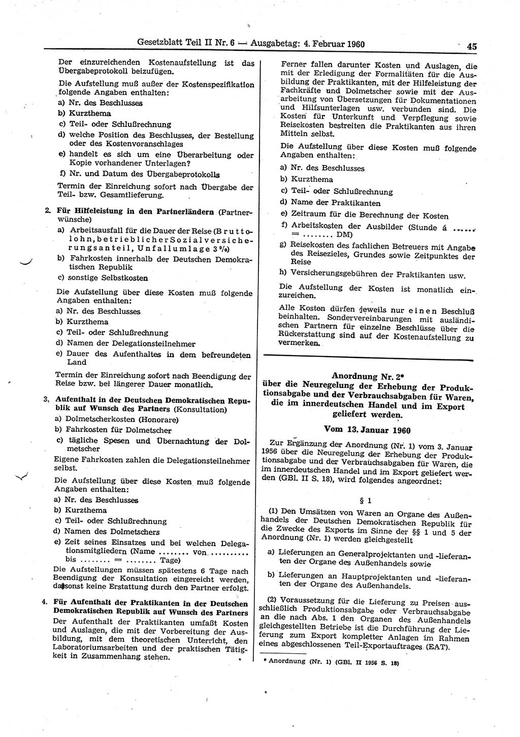 Gesetzblatt (GBl.) der Deutschen Demokratischen Republik (DDR) Teil ⅠⅠ 1960, Seite 45 (GBl. DDR ⅠⅠ 1960, S. 45)