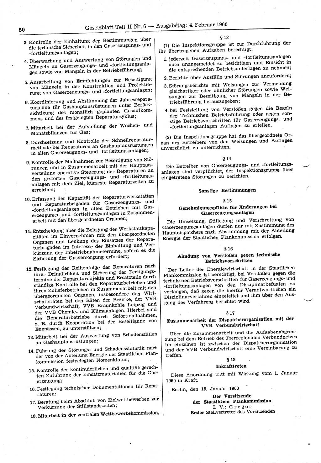 Gesetzblatt (GBl.) der Deutschen Demokratischen Republik (DDR) Teil ⅠⅠ 1960, Seite 50 (GBl. DDR ⅠⅠ 1960, S. 50)