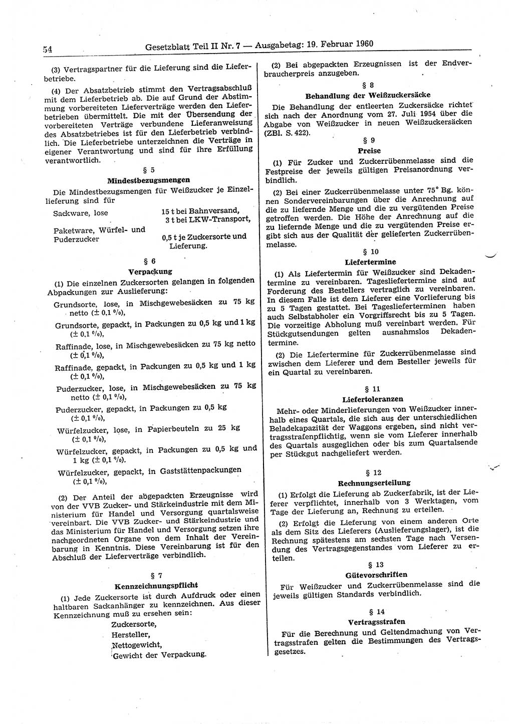 Gesetzblatt (GBl.) der Deutschen Demokratischen Republik (DDR) Teil ⅠⅠ 1960, Seite 54 (GBl. DDR ⅠⅠ 1960, S. 54)