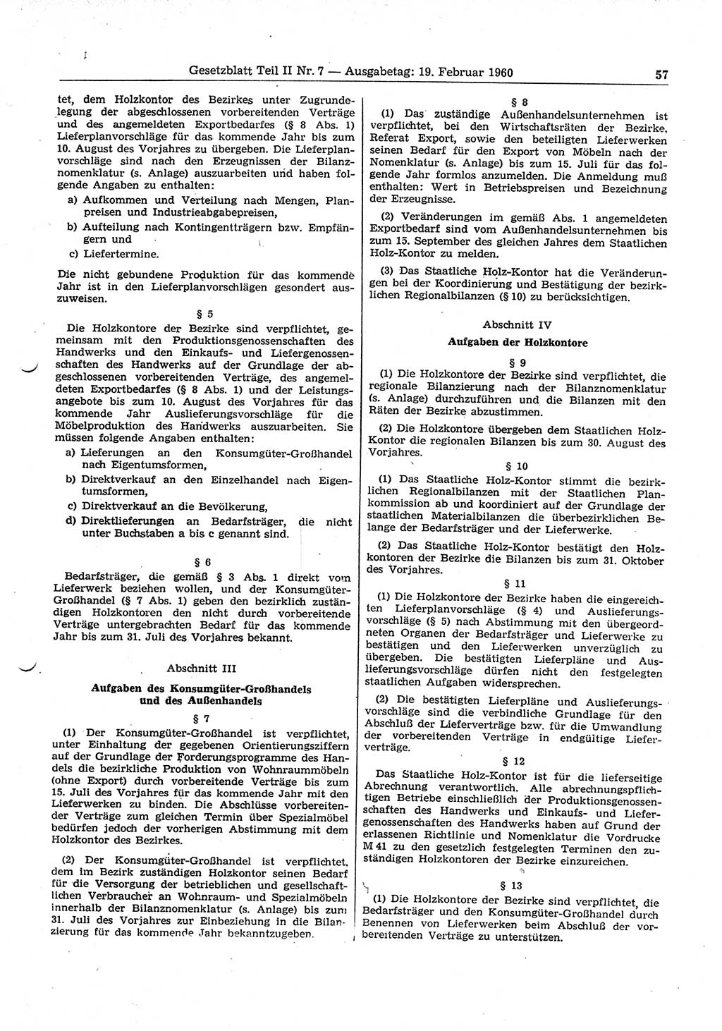 Gesetzblatt (GBl.) der Deutschen Demokratischen Republik (DDR) Teil ⅠⅠ 1960, Seite 57 (GBl. DDR ⅠⅠ 1960, S. 57)