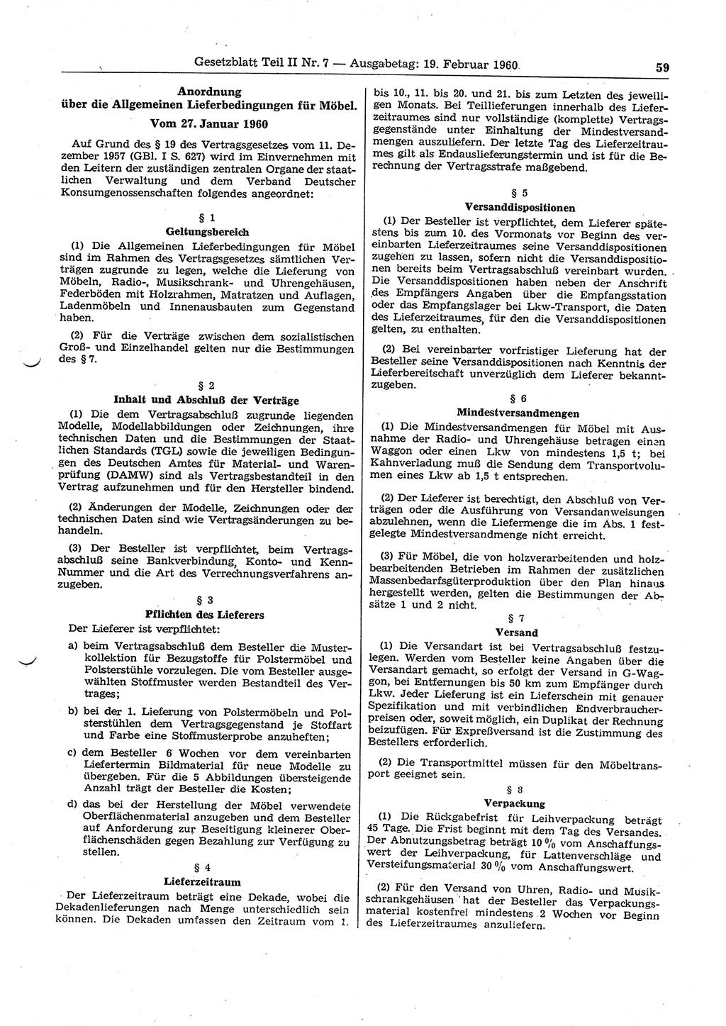 Gesetzblatt (GBl.) der Deutschen Demokratischen Republik (DDR) Teil ⅠⅠ 1960, Seite 59 (GBl. DDR ⅠⅠ 1960, S. 59)