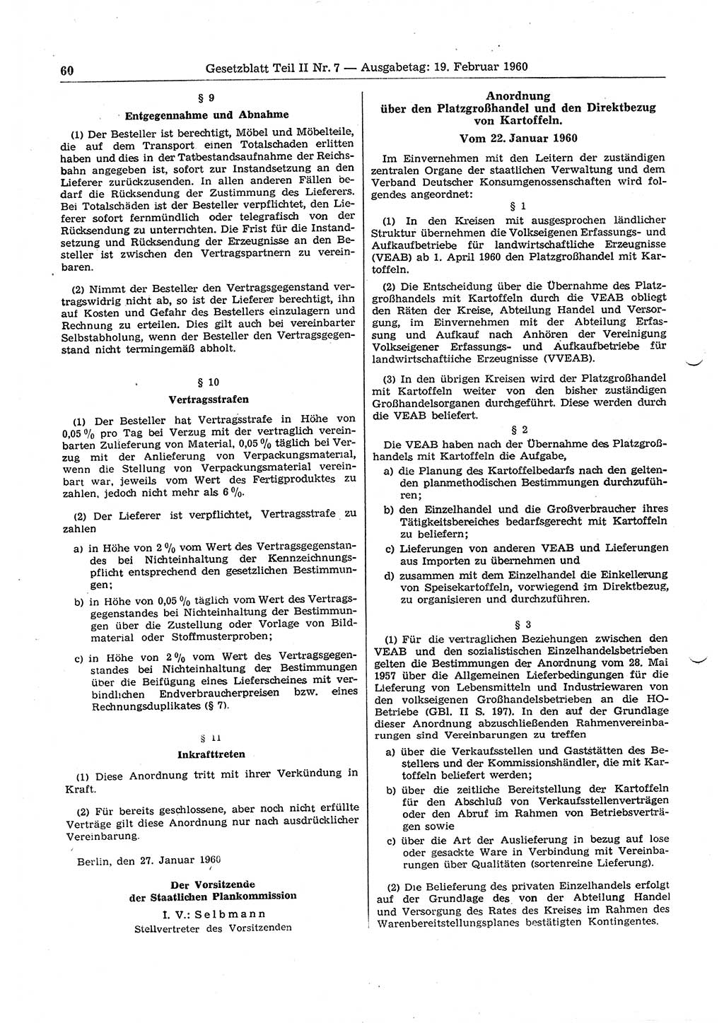 Gesetzblatt (GBl.) der Deutschen Demokratischen Republik (DDR) Teil ⅠⅠ 1960, Seite 60 (GBl. DDR ⅠⅠ 1960, S. 60)